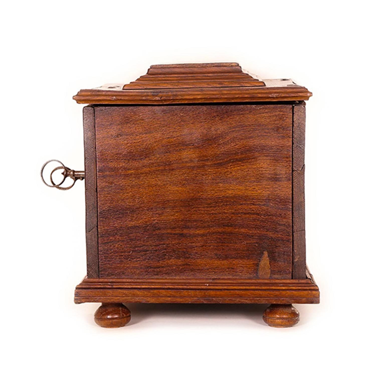 Baroque 18th Century Continental Oak and Fruitwood Strong Box For Sale