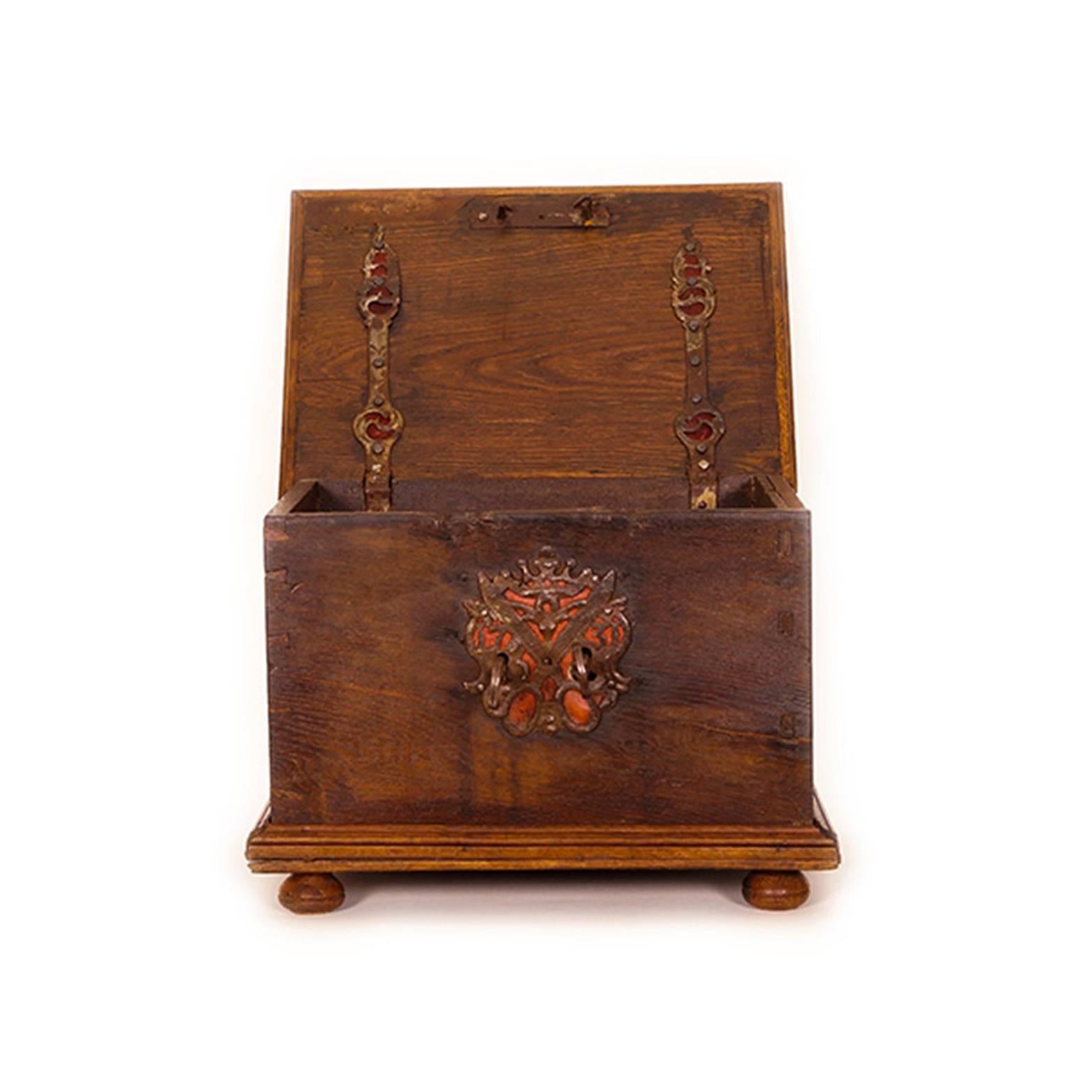 European 18th Century Continental Oak and Fruitwood Strong Box For Sale