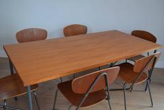 Vintage Industrial Remploy Dining Table and Six Stacking Chairs
