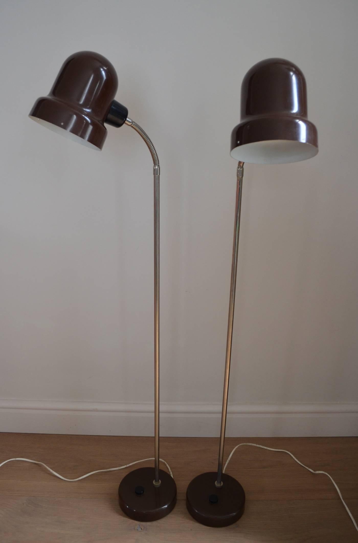 Enameled Pair of 1960s Adjustable Floor Lamps For Sale