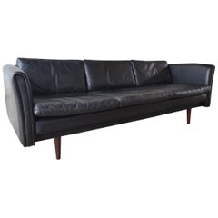 Black Leather Danish Midcentury Sofa, 1960s