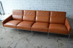 Rare Leather Arne Jacobsen Series 3300 Four-Seat Sofa