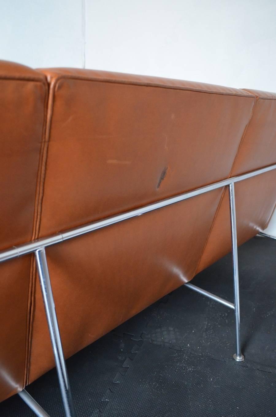 Danish Rare Leather Arne Jacobsen Series 3300 Four-Seat Sofa For Sale