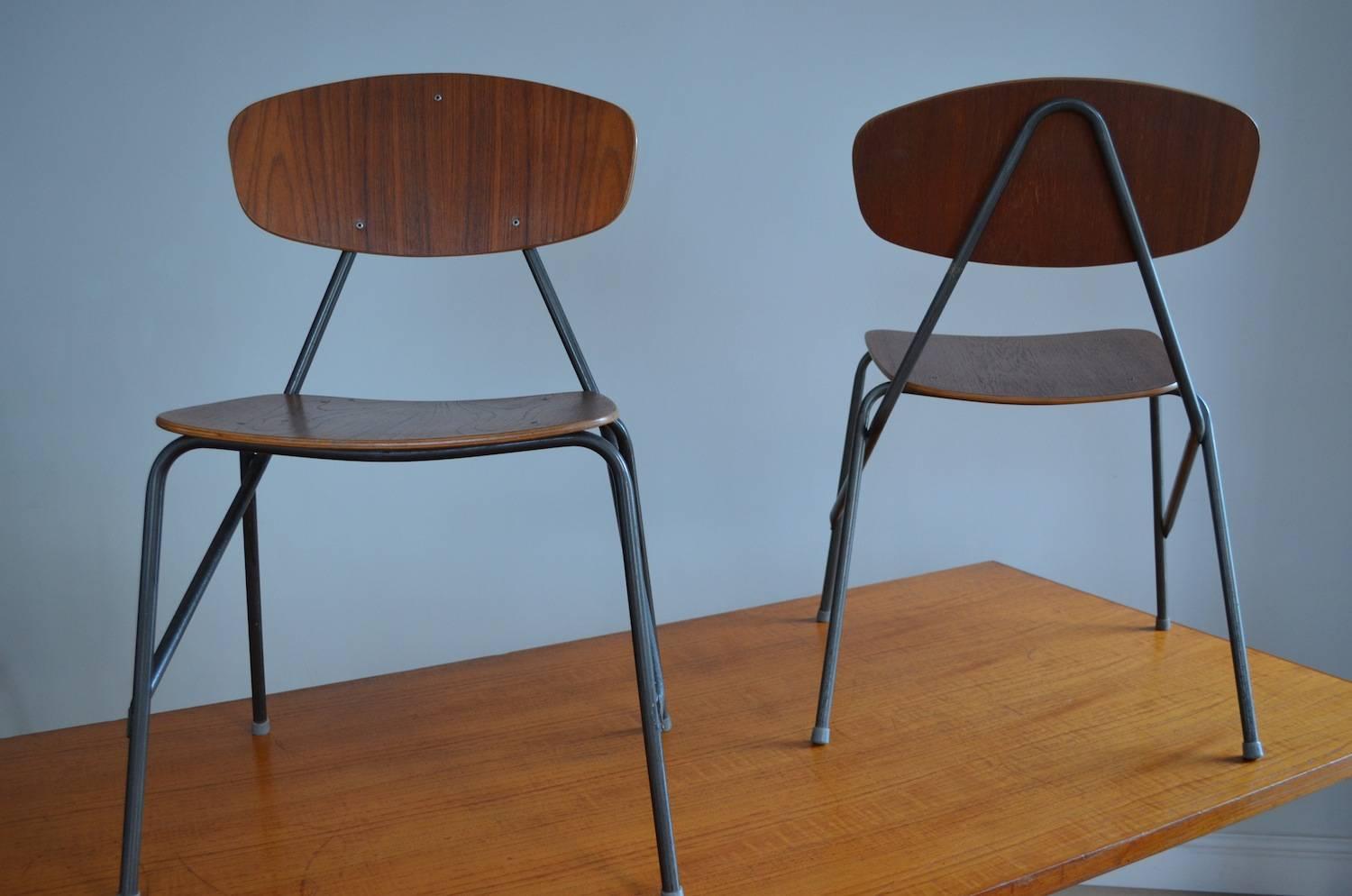 20th Century Vintage Industrial Remploy Dining Table and Six Stacking Chairs For Sale