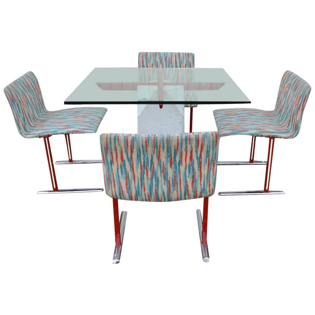 Giovanni Offredi for Saporiti Paracarro Dining Table and Four Inlay Chairs For Sale