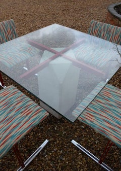 Giovanni Offredi for Saporiti Paracarro Dining Table and Four Inlay Chairs