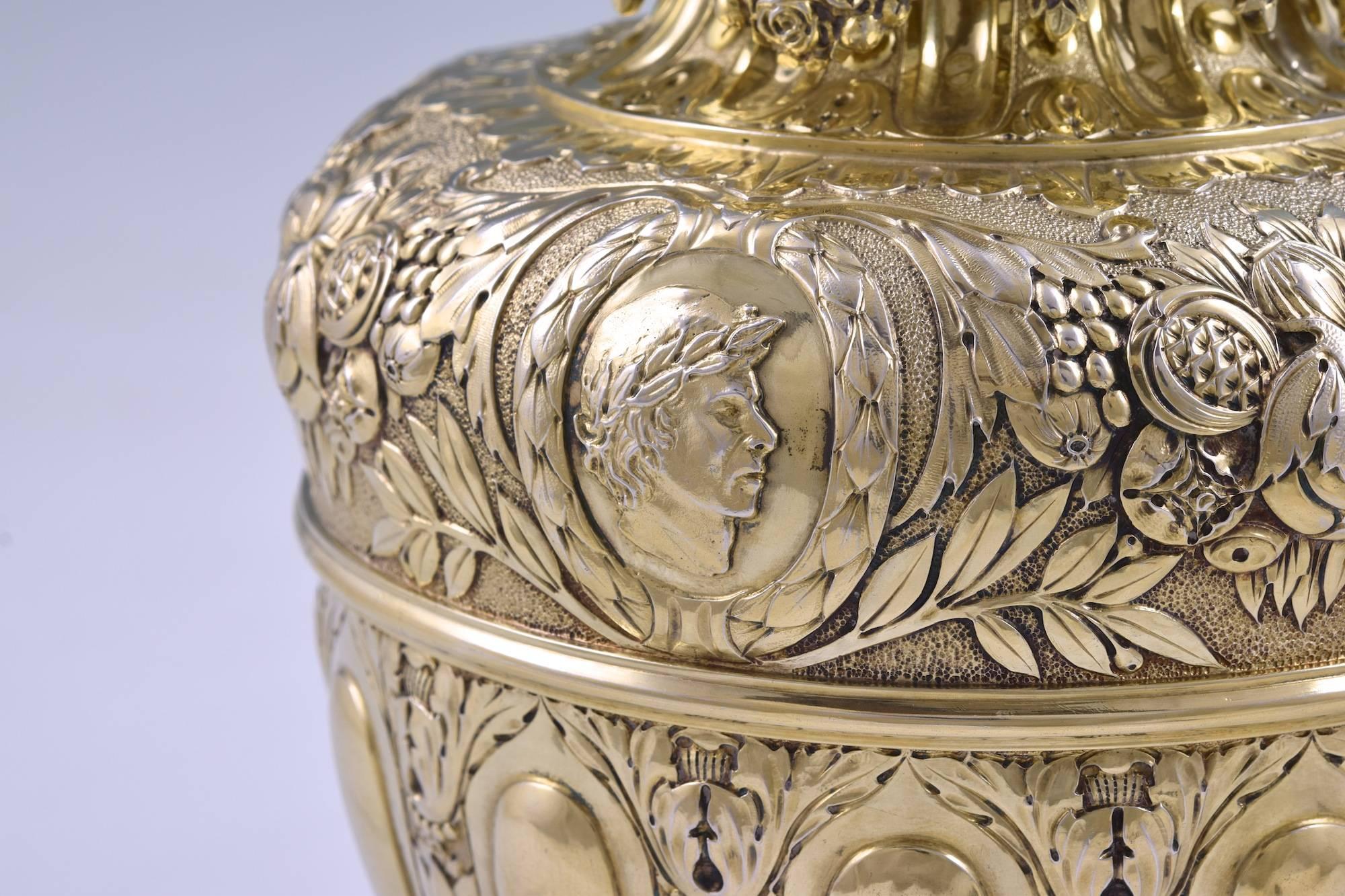Charles II Style Chased Sterling Silver Gilt Ginger-Jar For Sale 1