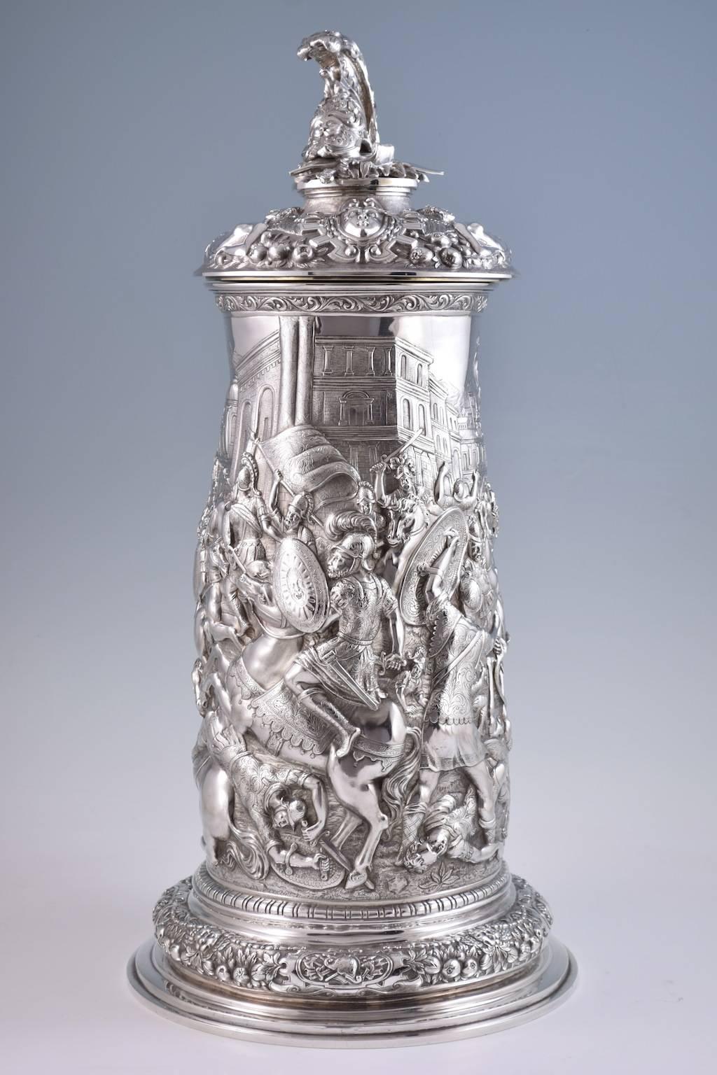Victorian Monumental Sterling Silver Lidded Tankard by Elkington & Co. Birmingham, 1861 For Sale