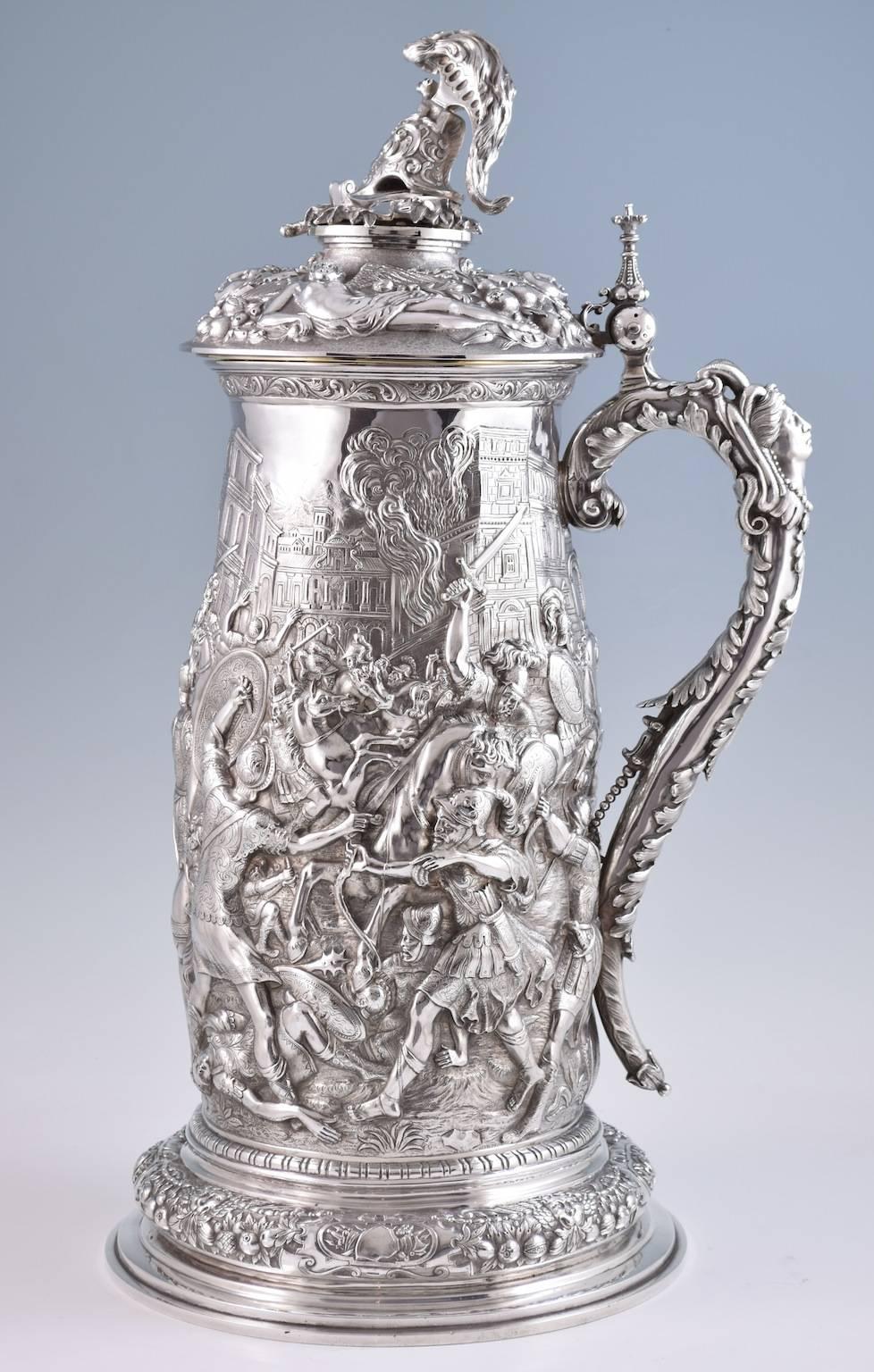 Monumental Sterling Silver Lidded Tankard by Elkington & Co. Birmingham, 1861 In Excellent Condition For Sale In London, GB