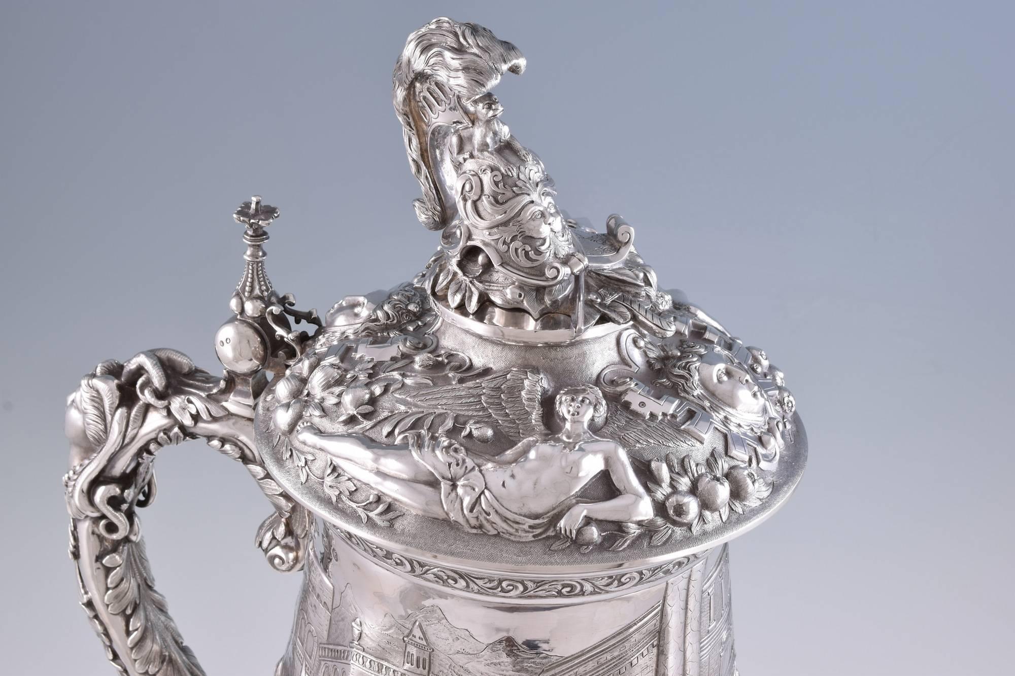 Monumental Sterling Silver Lidded Tankard by Elkington & Co. Birmingham, 1861 For Sale 2