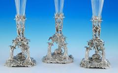 Three Silver Plated and Glass Vases