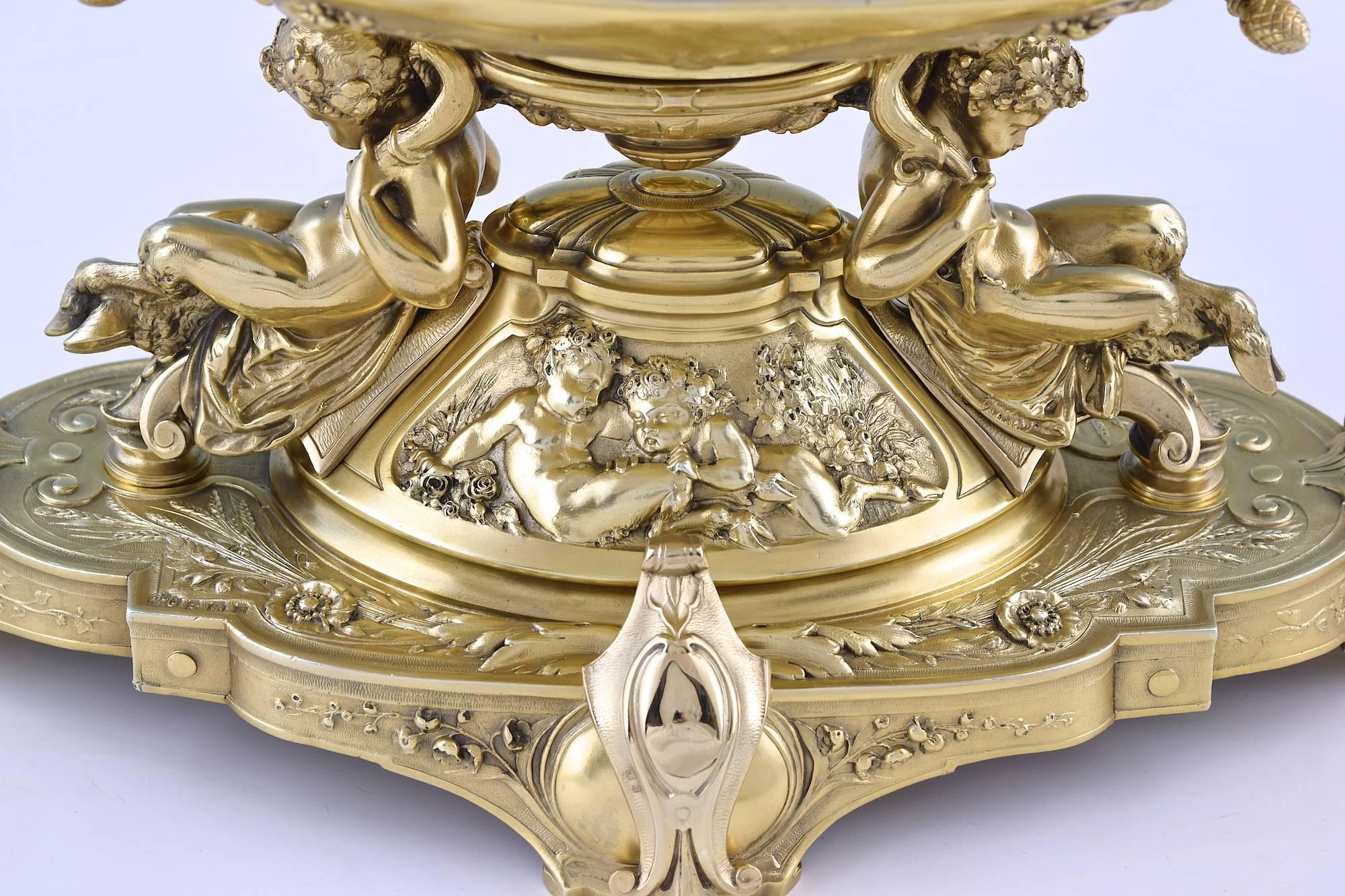 English Sterling Silver Gilt and Engraved Glass Centrepiece by Elkington & Co For Sale