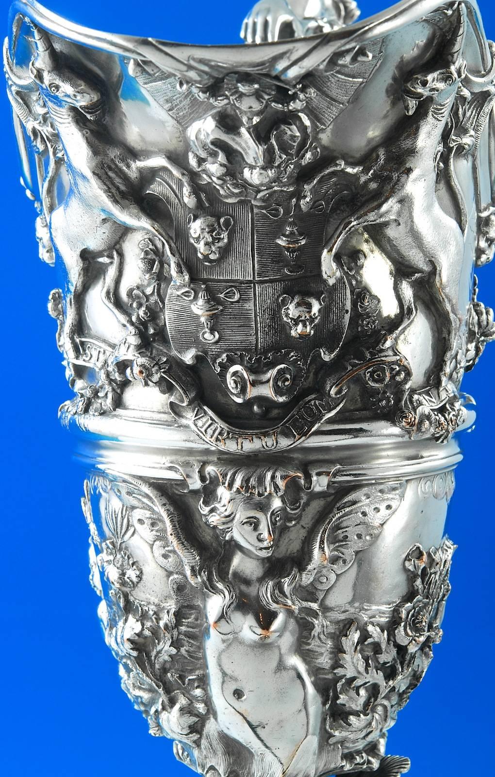 Electroformed silver plate.

A rare example, made for the Victoria and Albert Museum by Elkington & Co, circa 1880.

A copy of the Ewer by Paul de Lamerie made for the Worshipful Company of Goldsmiths 1741.

Measures: 18 1/2 inches (47cm)