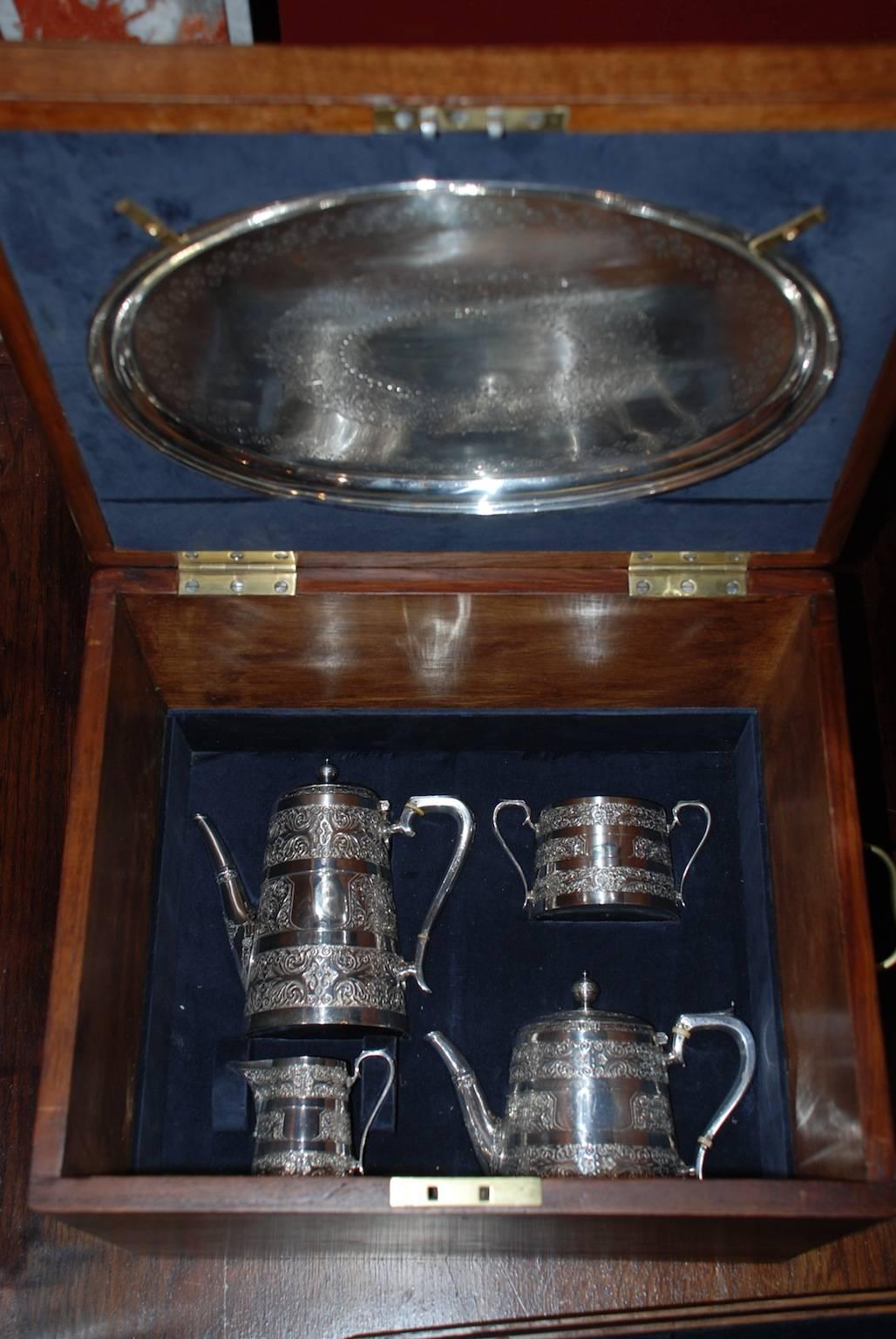 Victorian Sterling Silver 'Venetian' Canteen of Cutlery for 12 and Tea-Set For Sale 2