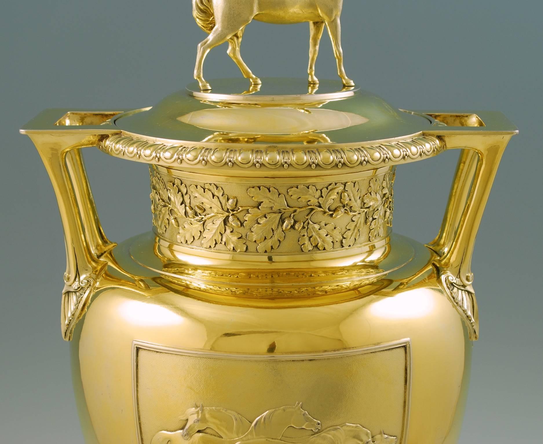 English Sterling-Silver Equestrian Silver-Gilt Racing Trophy For Sale