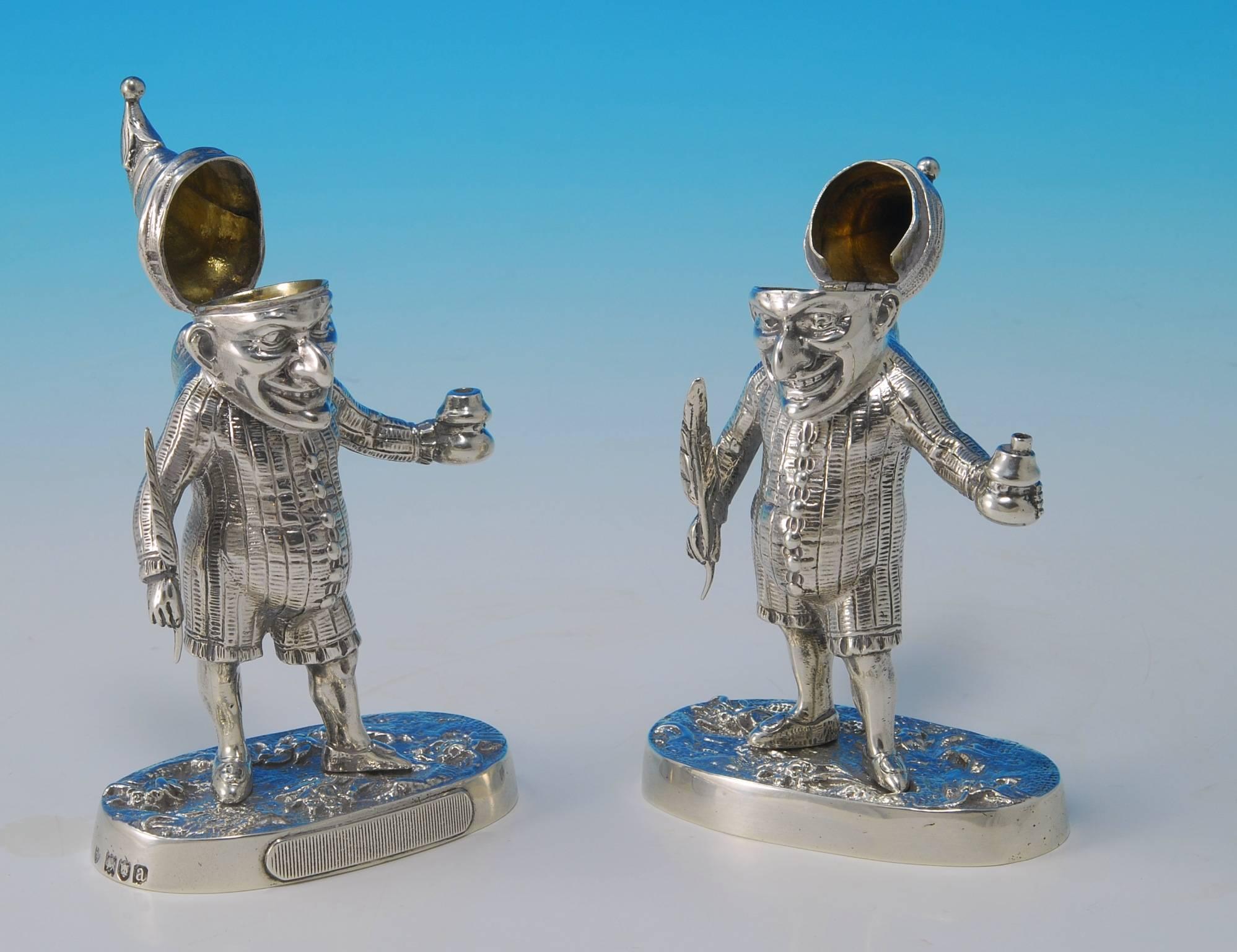 Sterling silver by Barnard London, 1896.

Measures: Each 5 1/2 inches (14cm) high,

each weighted in the foot.
 