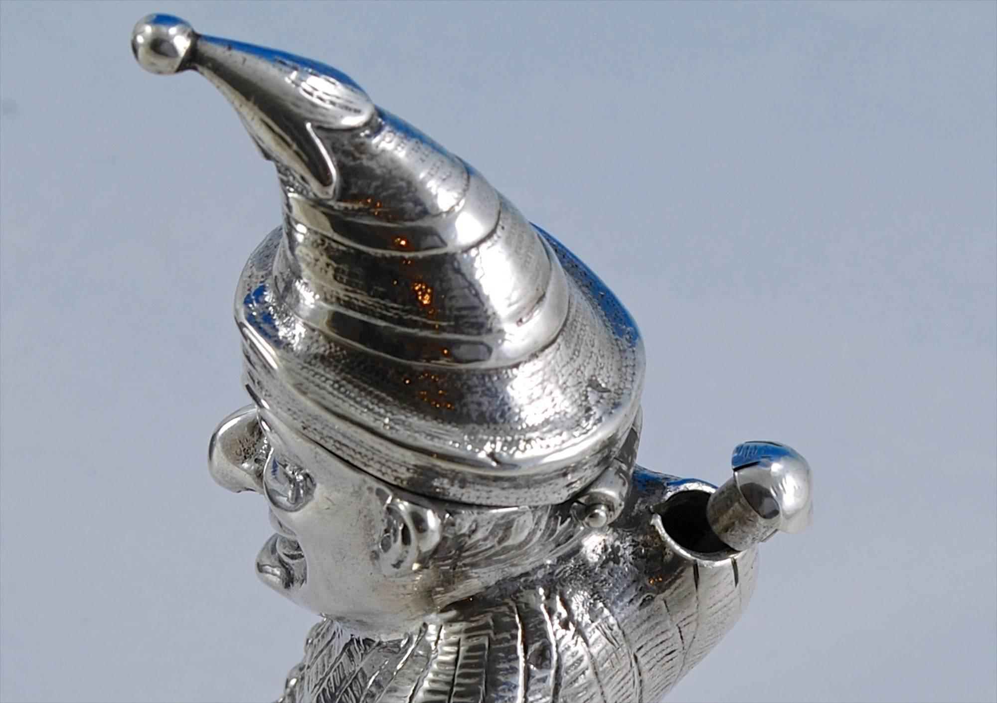 English Pair of Silver 'Mr Punch' Figures, One a Match Holder the Other a Lighter
