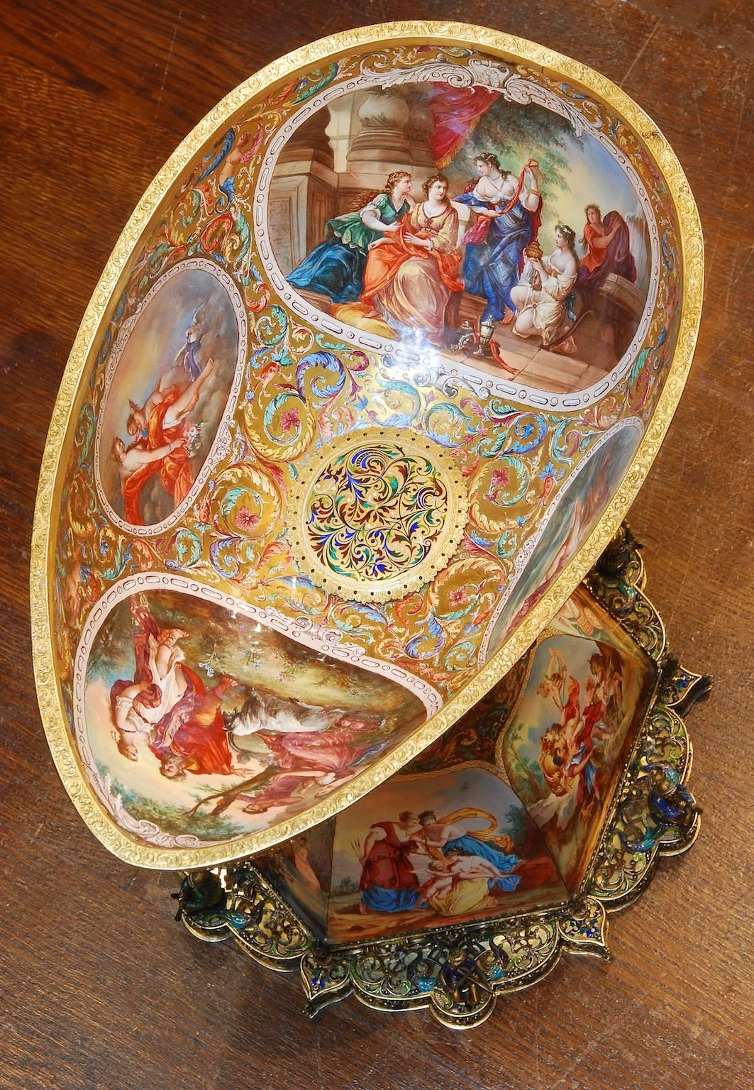 Painted Monumental 19th Century Silvergilt Mounted Viennese Enamel 'nef' For Sale