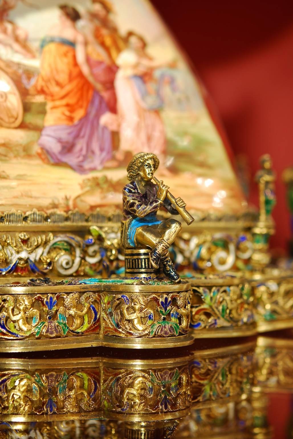 Monumental 19th Century Silvergilt Mounted Viennese Enamel 'nef' For Sale 2