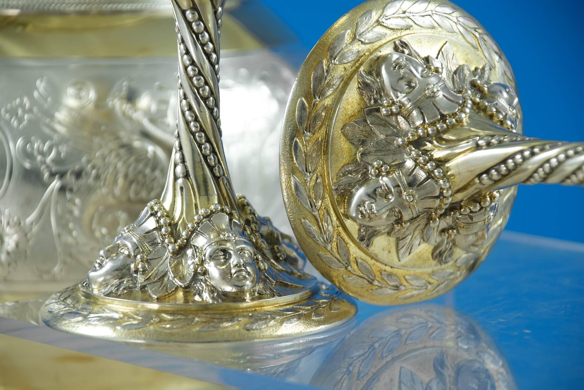 Fine Quality, Pacel-Gilt Sterling Silver Ewer and Pair of Goblets For Sale 1