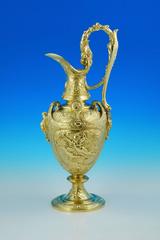 Outstanding Quality and Very Large Pair of Victorian Silver-Gilt Claret Jugs