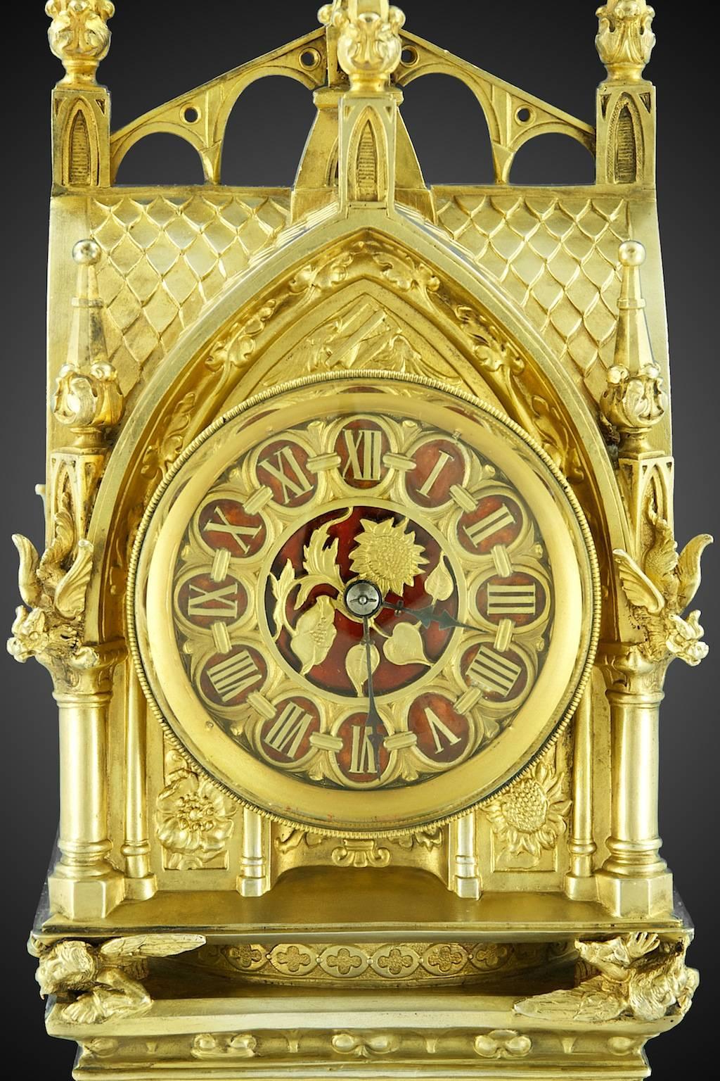 French Tiffany & Co a Magnificent Gothic Revival Mantle Clock For Sale