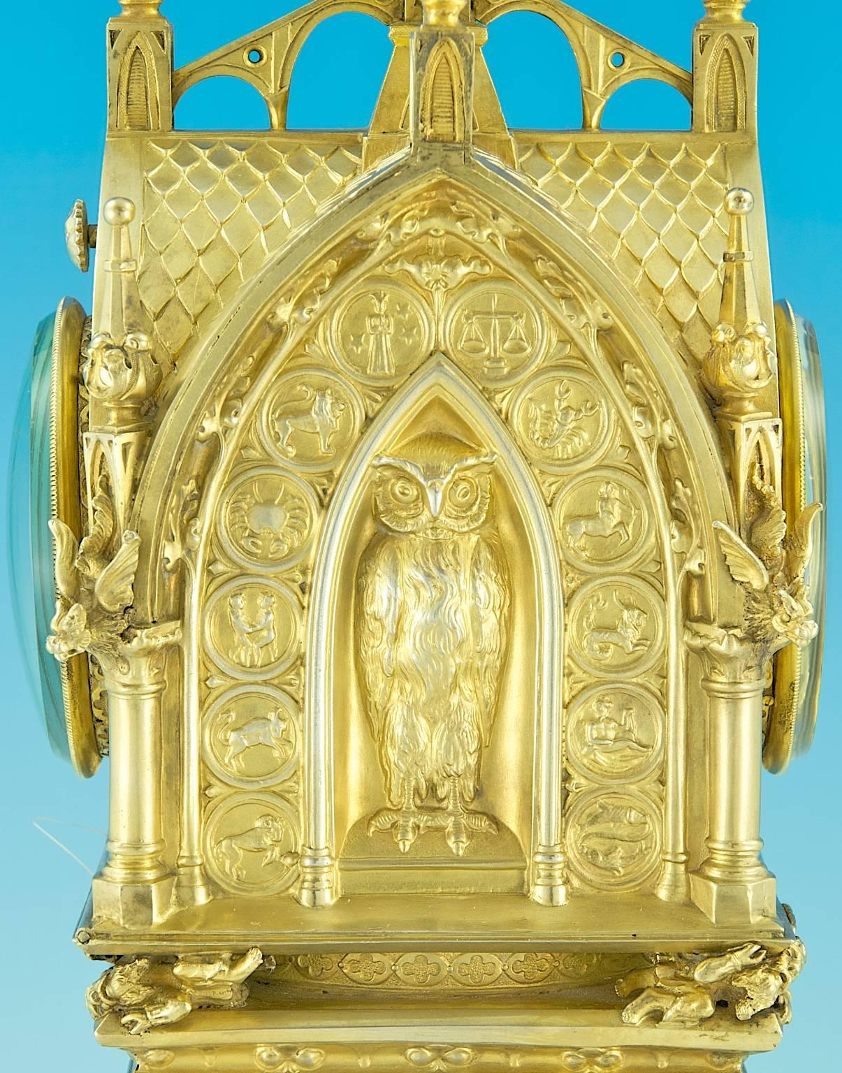 19th Century Tiffany & Co a Magnificent Gothic Revival Mantle Clock For Sale