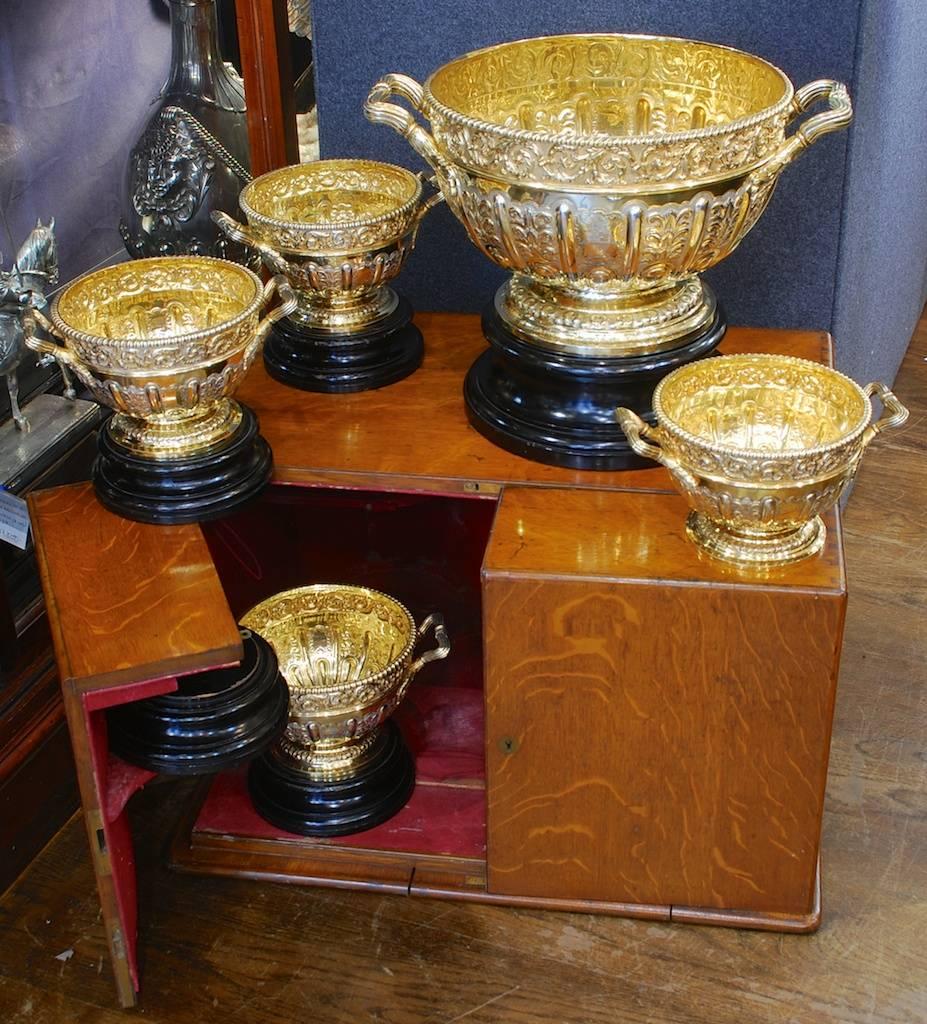 19th Century Suite of Five Victorian Silver-Gilt Punch Bowls For Sale