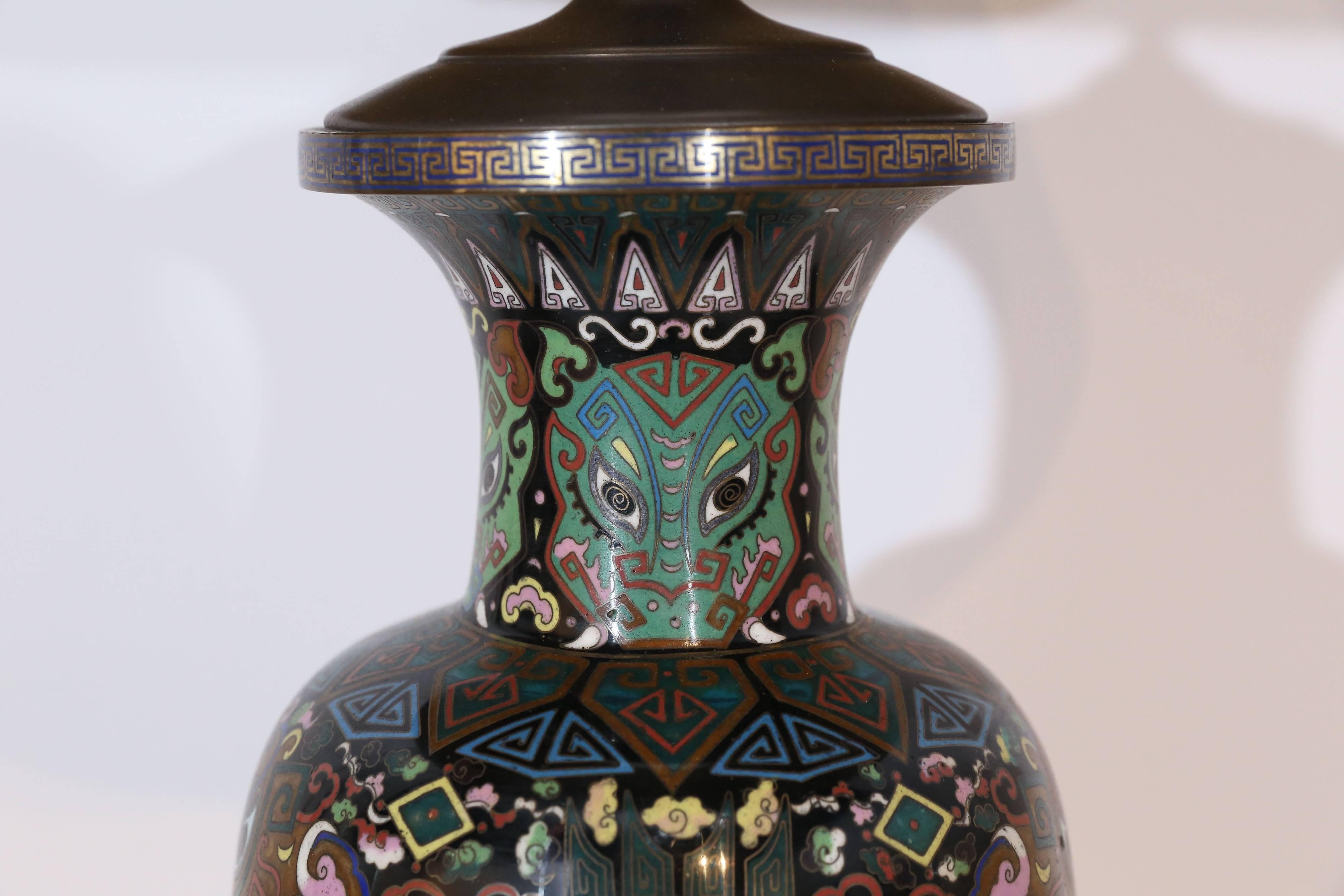 Carved 19th Century Cloisonne Table Lamp