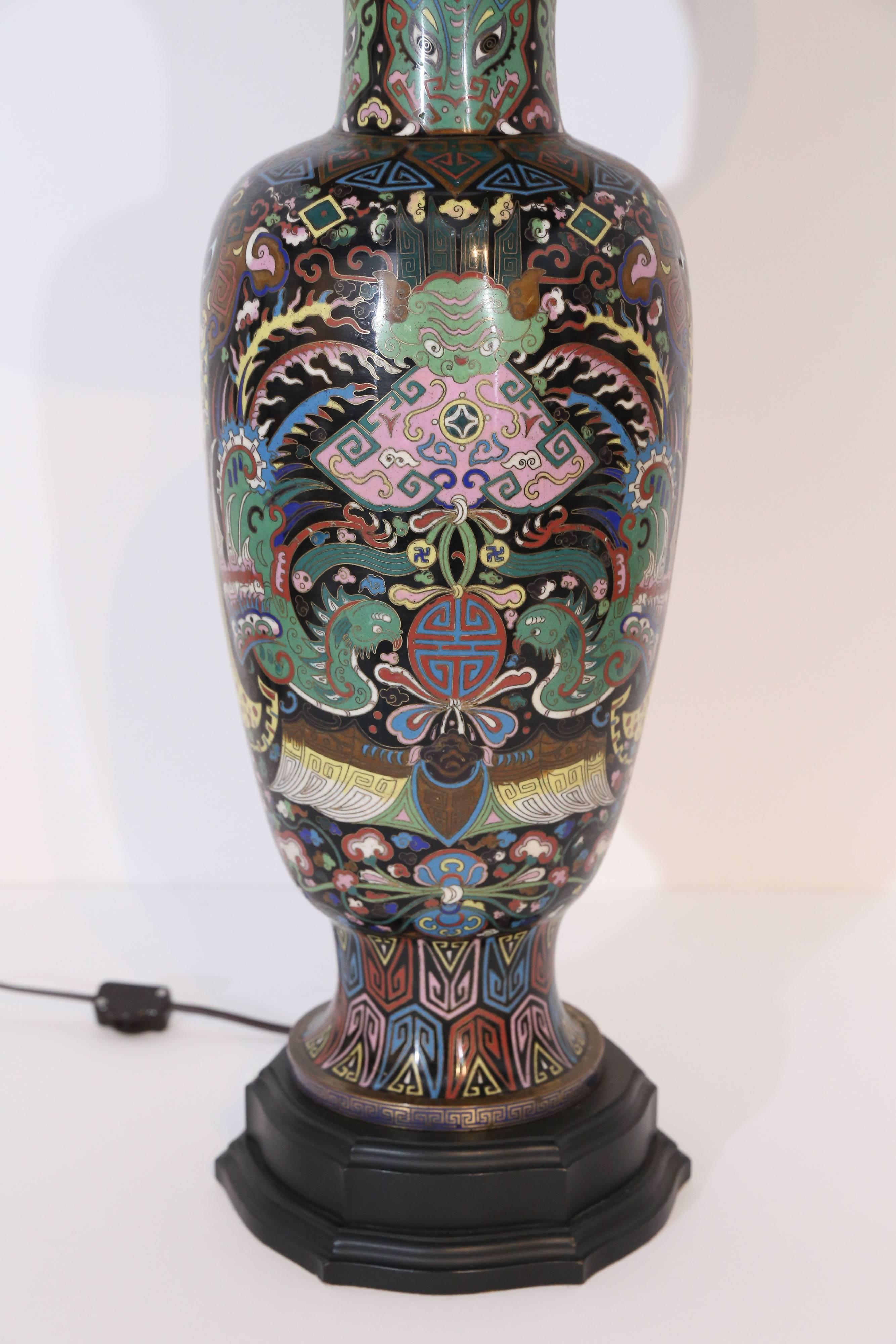 19th Century Cloisonne Table Lamp In Good Condition In Houston, TX