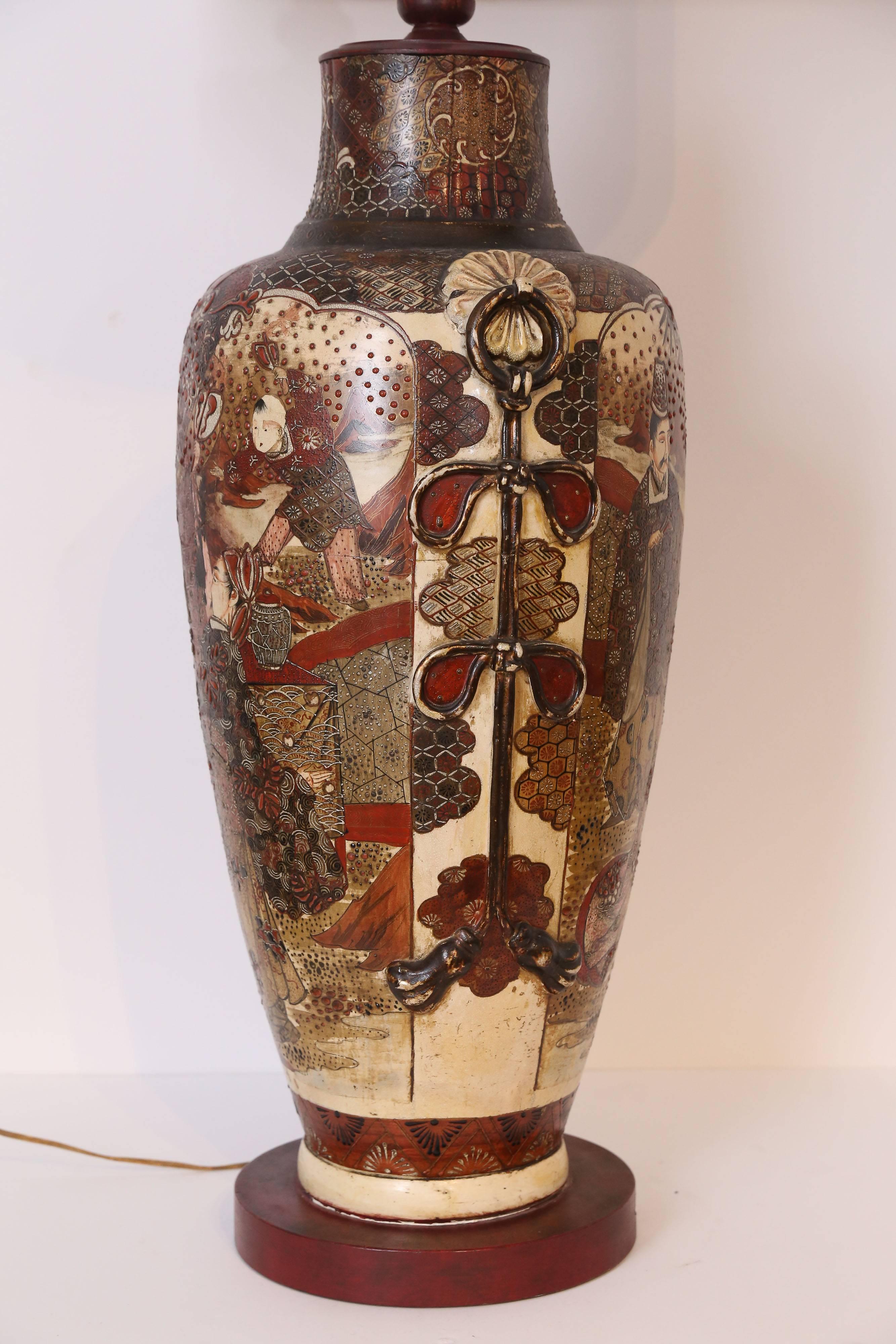 Japanese 19th Century Satsuma Large Vase Lamp For Sale