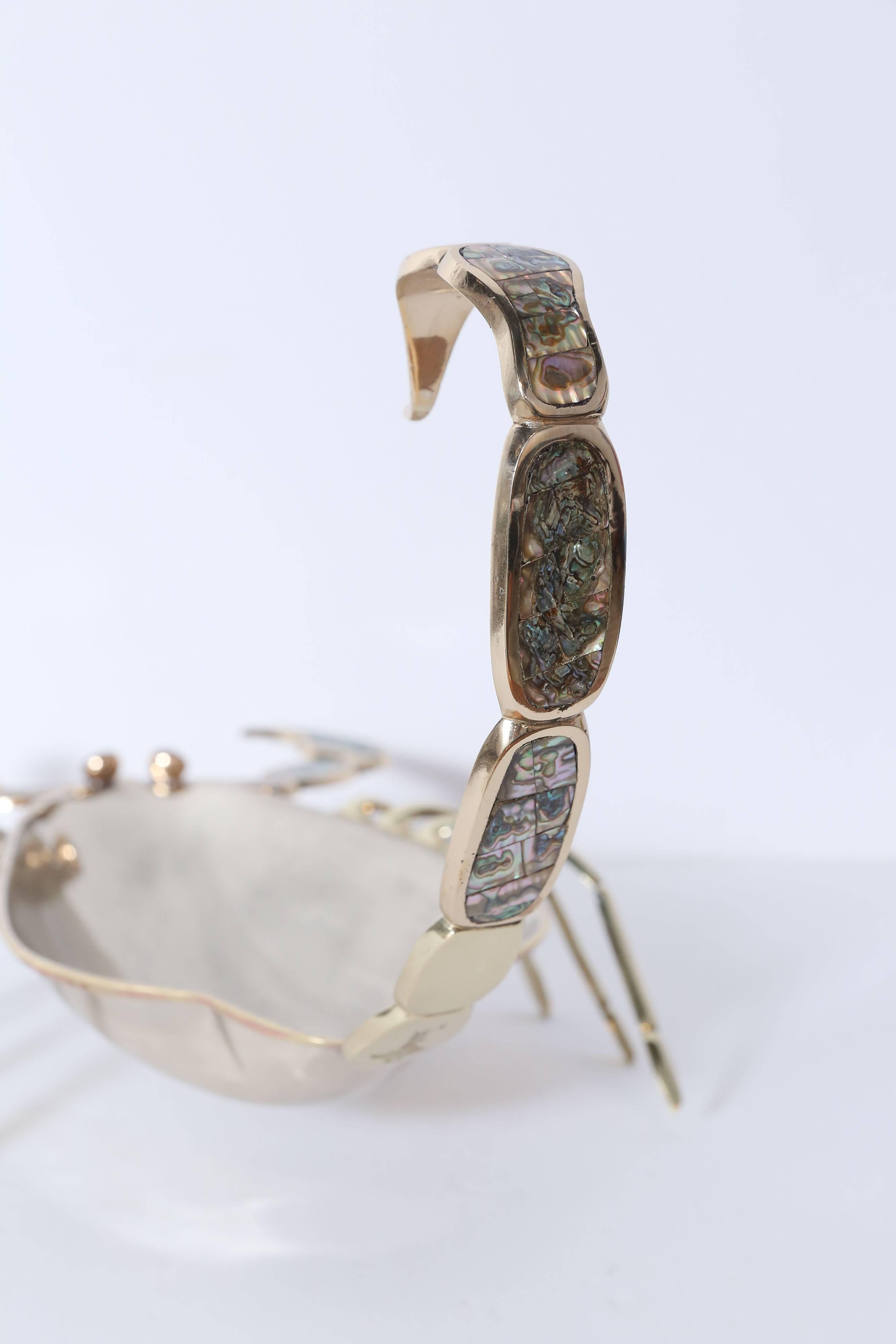 Mexican Scorpion Brass and Abalone Bowl For Sale