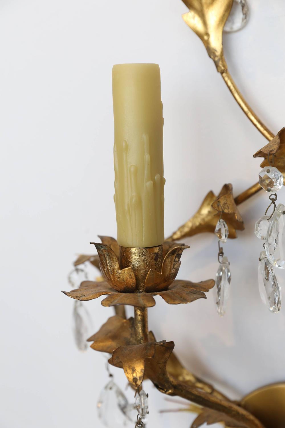 Pair of 1960s Gold Leaf Two-Light Sconces at 1stdibs