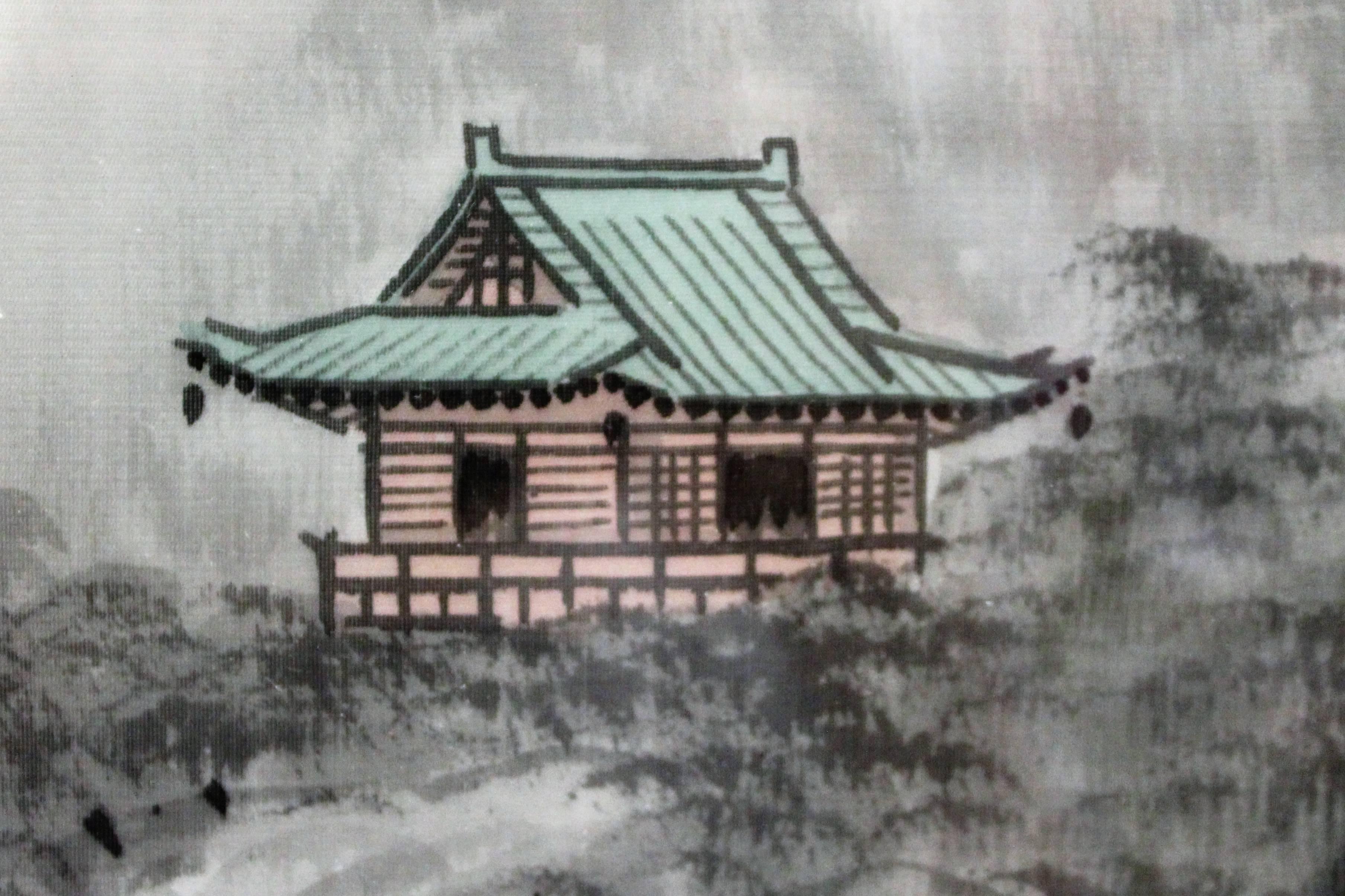 Beautiful 20th century Japanese ink-wash painting on silk. Recently re-matted and framed.
