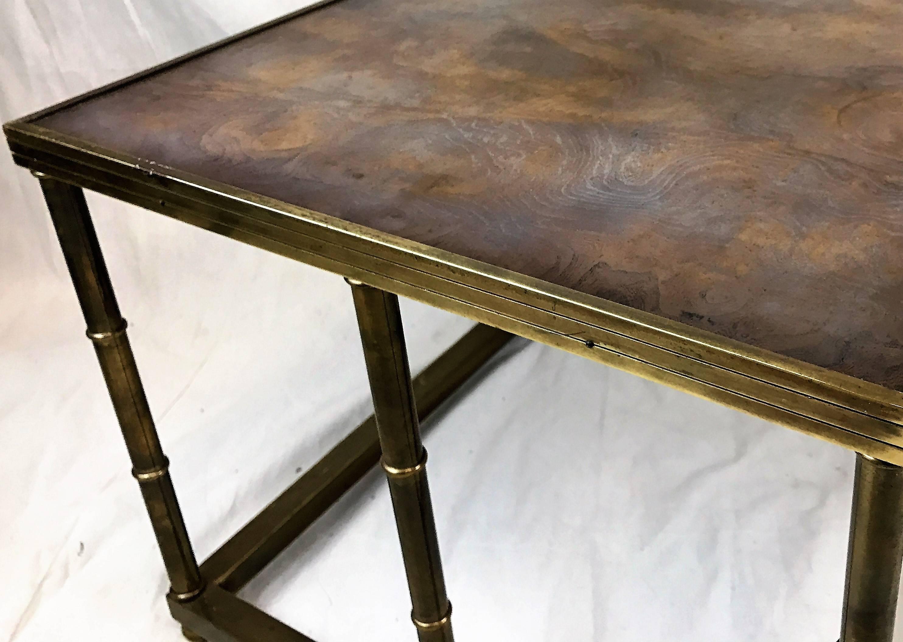 American Pair of Mastercraft Mid-Century Burl and Brass Side Tables For Sale