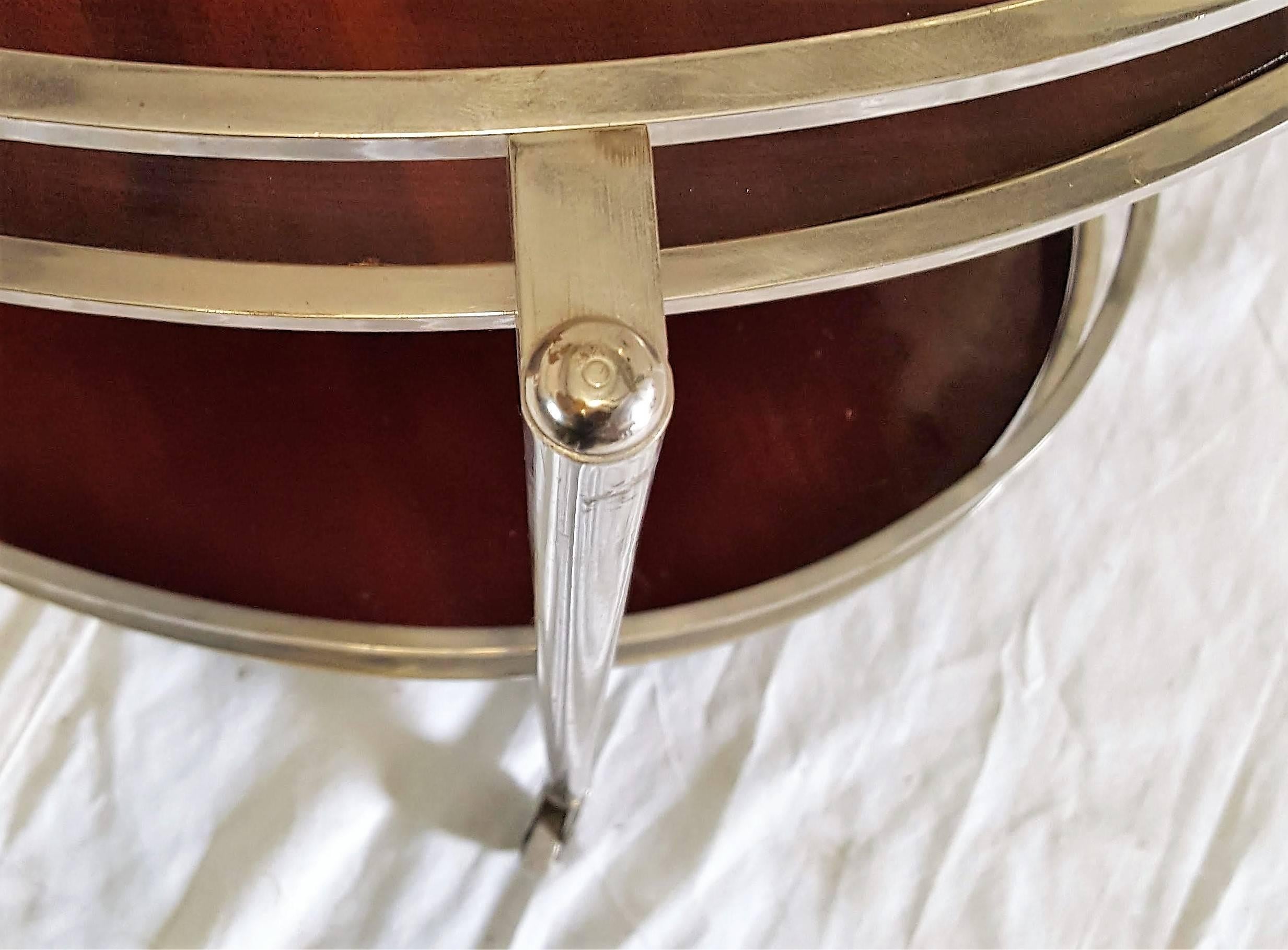 Mid-Century Oval Polished Stainless Steel and Chrome Cherry Wood Bar Cart For Sale 2