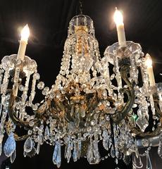 French Dore Bronze Crystal Waterfall Six-Light Chandelier Attributed to Baccarat