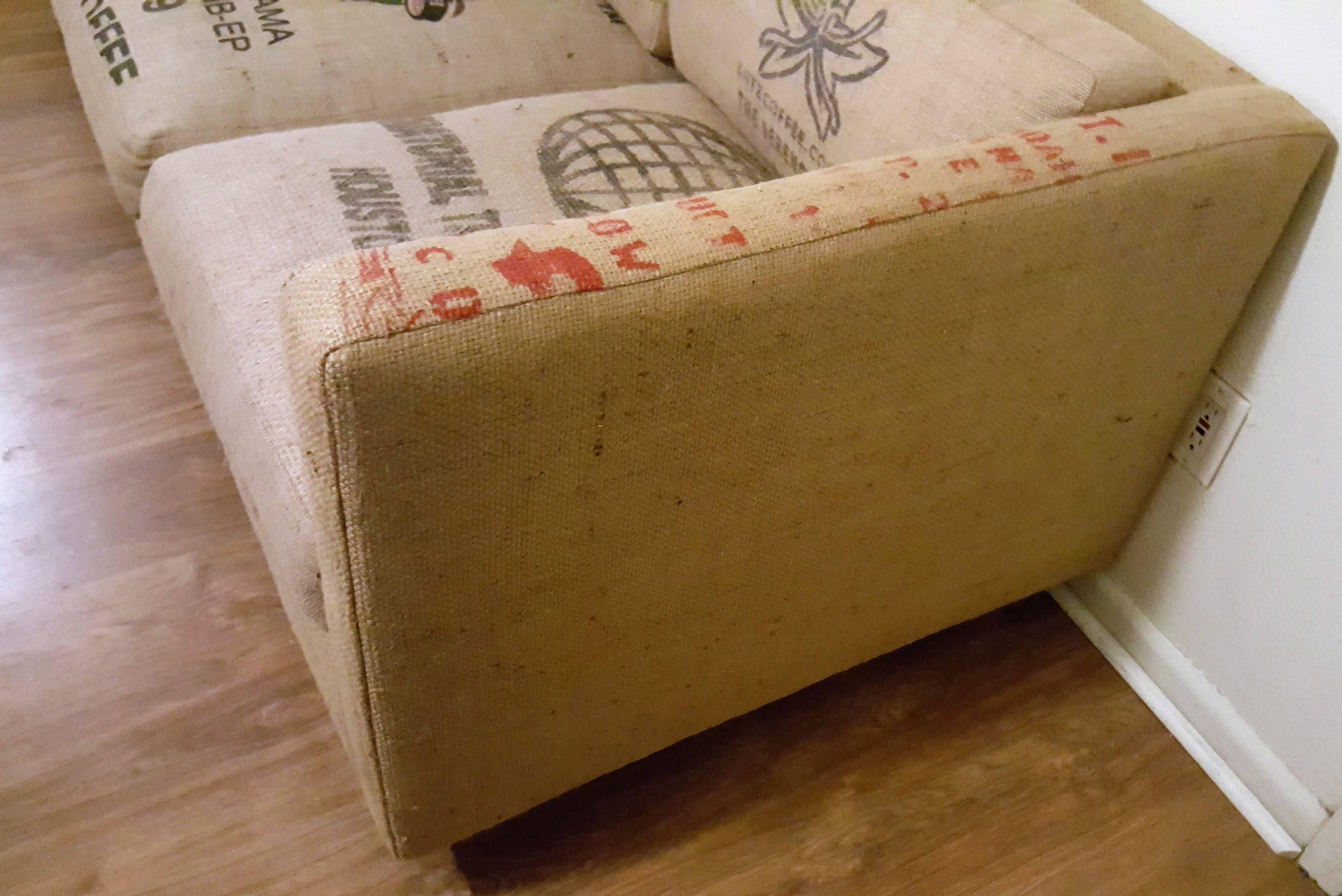 American 20th Century Custom Burlap Bag Sofa in the Style of Milo Baughman