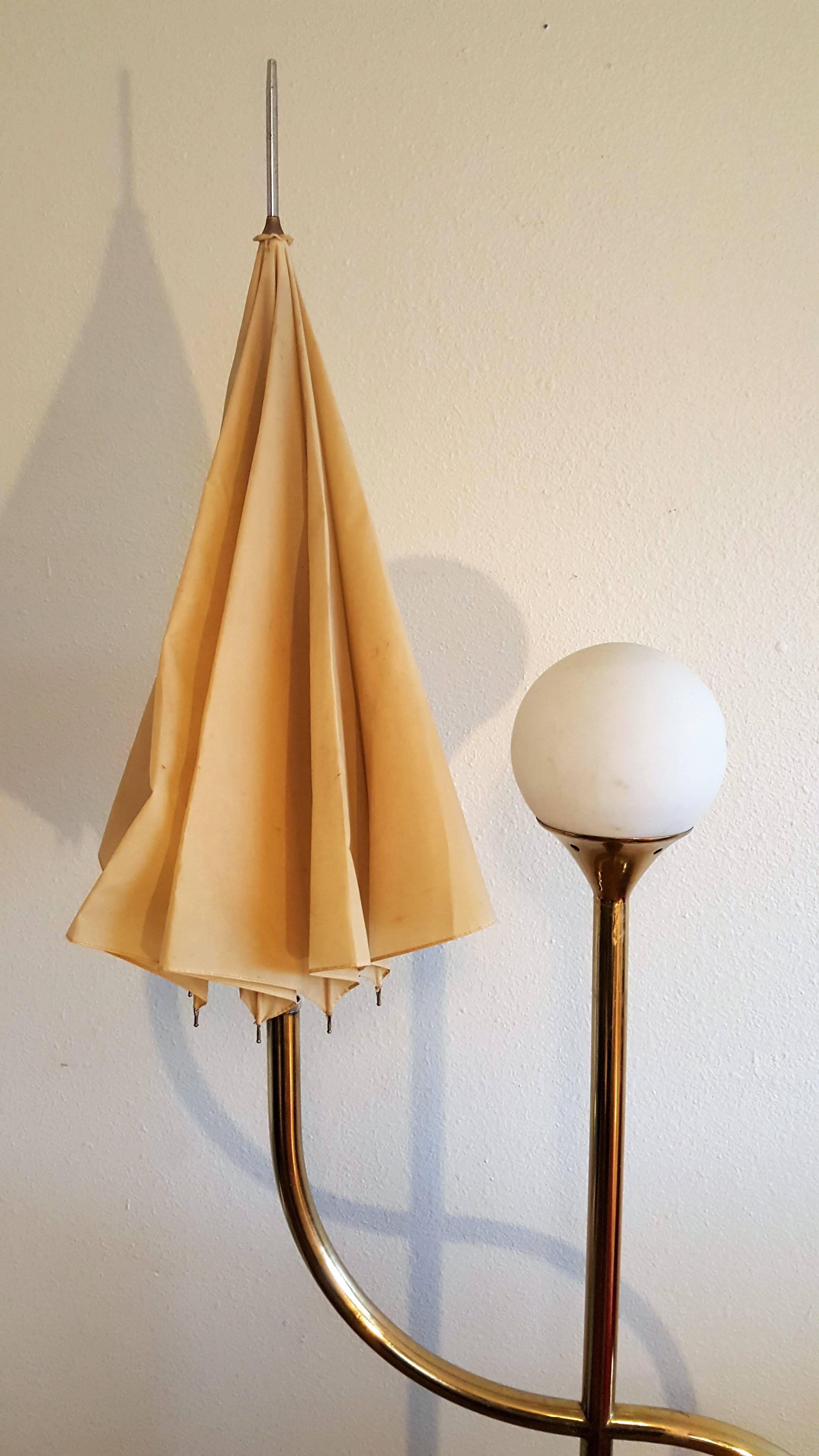 Italian Mid-Century Brass Umbrella Floor Lamp In Fair Condition For Sale In Houston, TX
