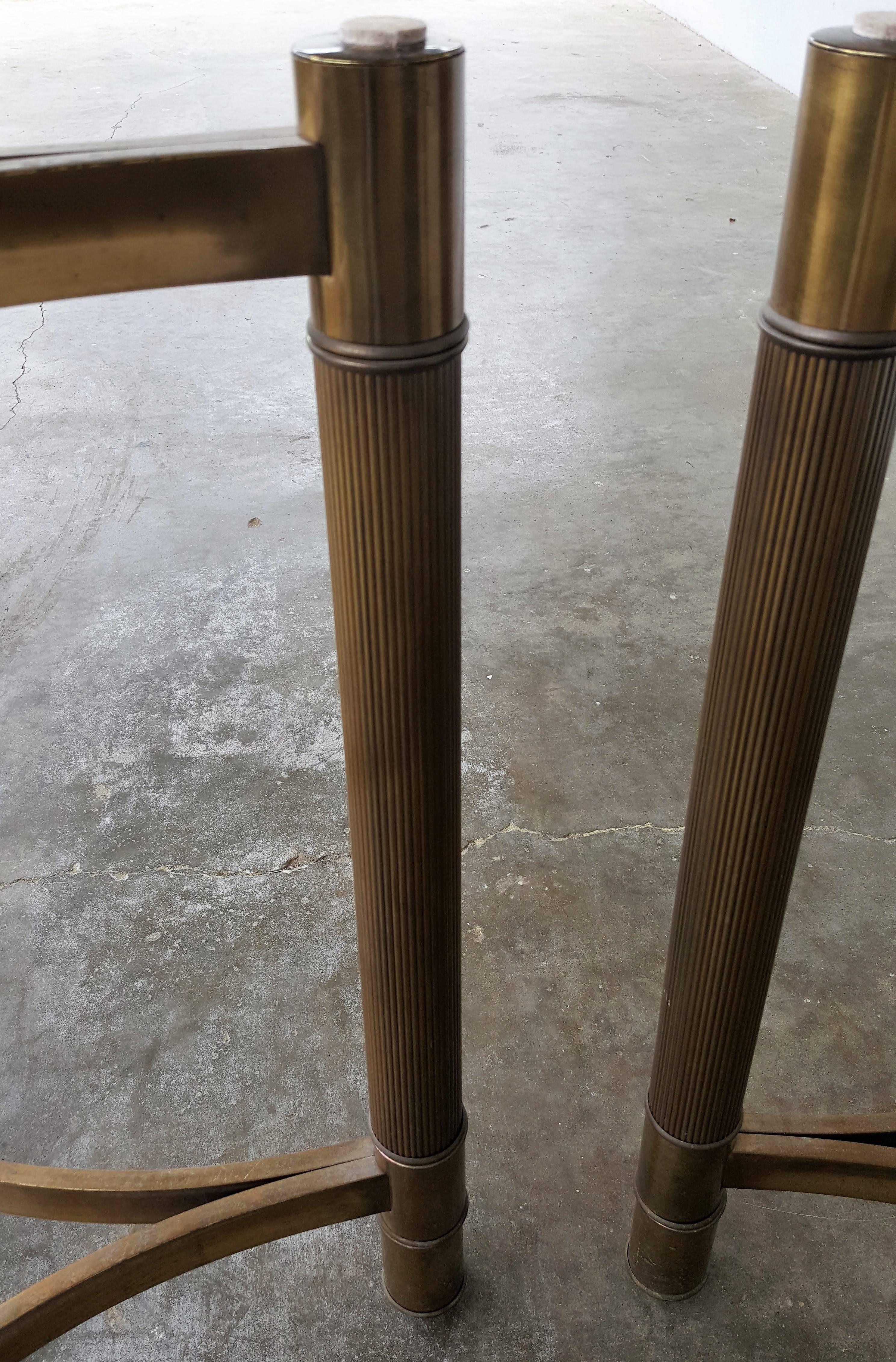 Mastercraft 1960s Brass Triangular Table Bases In Distressed Condition For Sale In Houston, TX