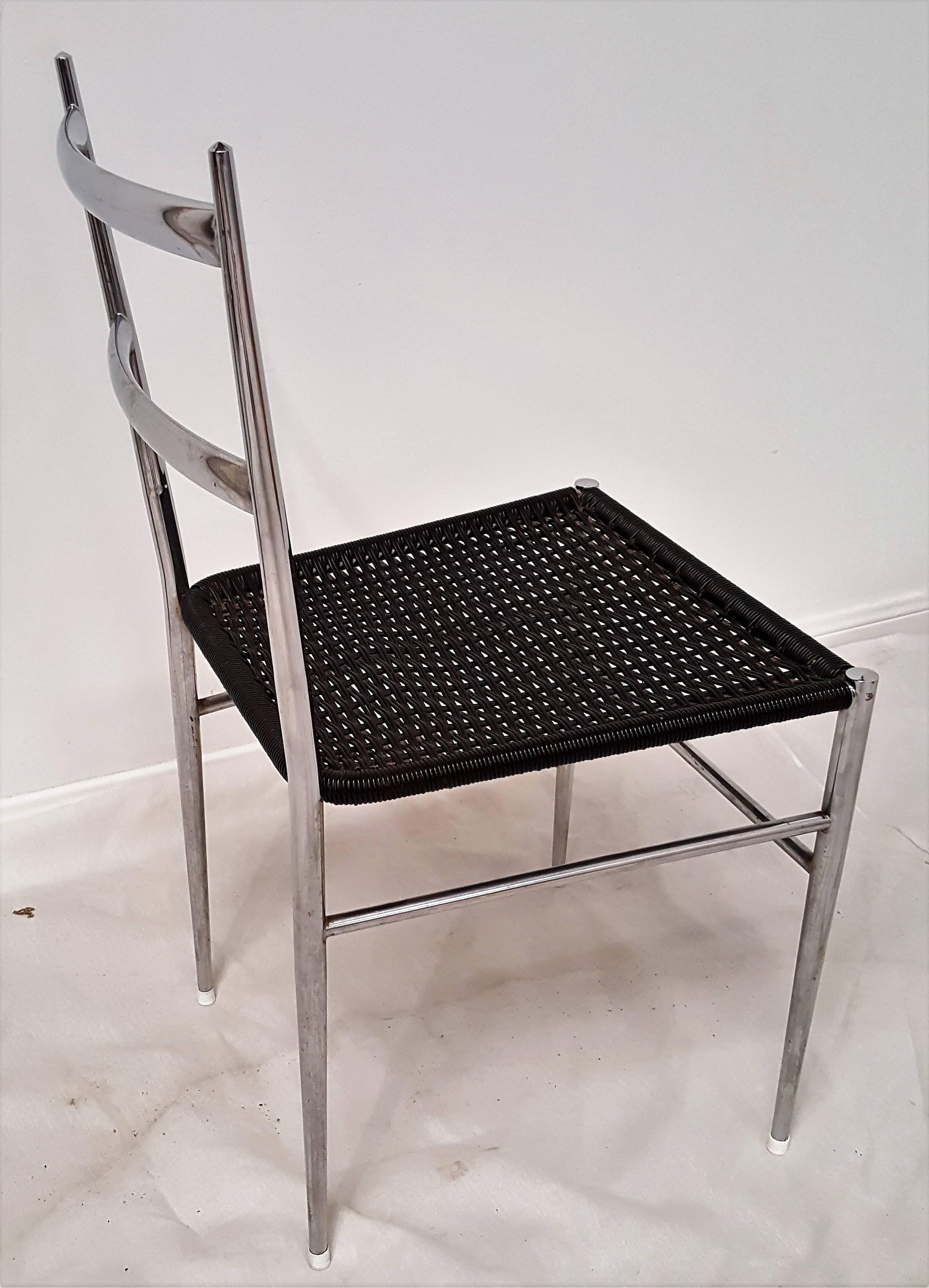 Mid-Century Modern Set of Six Leggera Chrome Chairs Attributed to Gio Ponti, Bijenkorf, 1960s