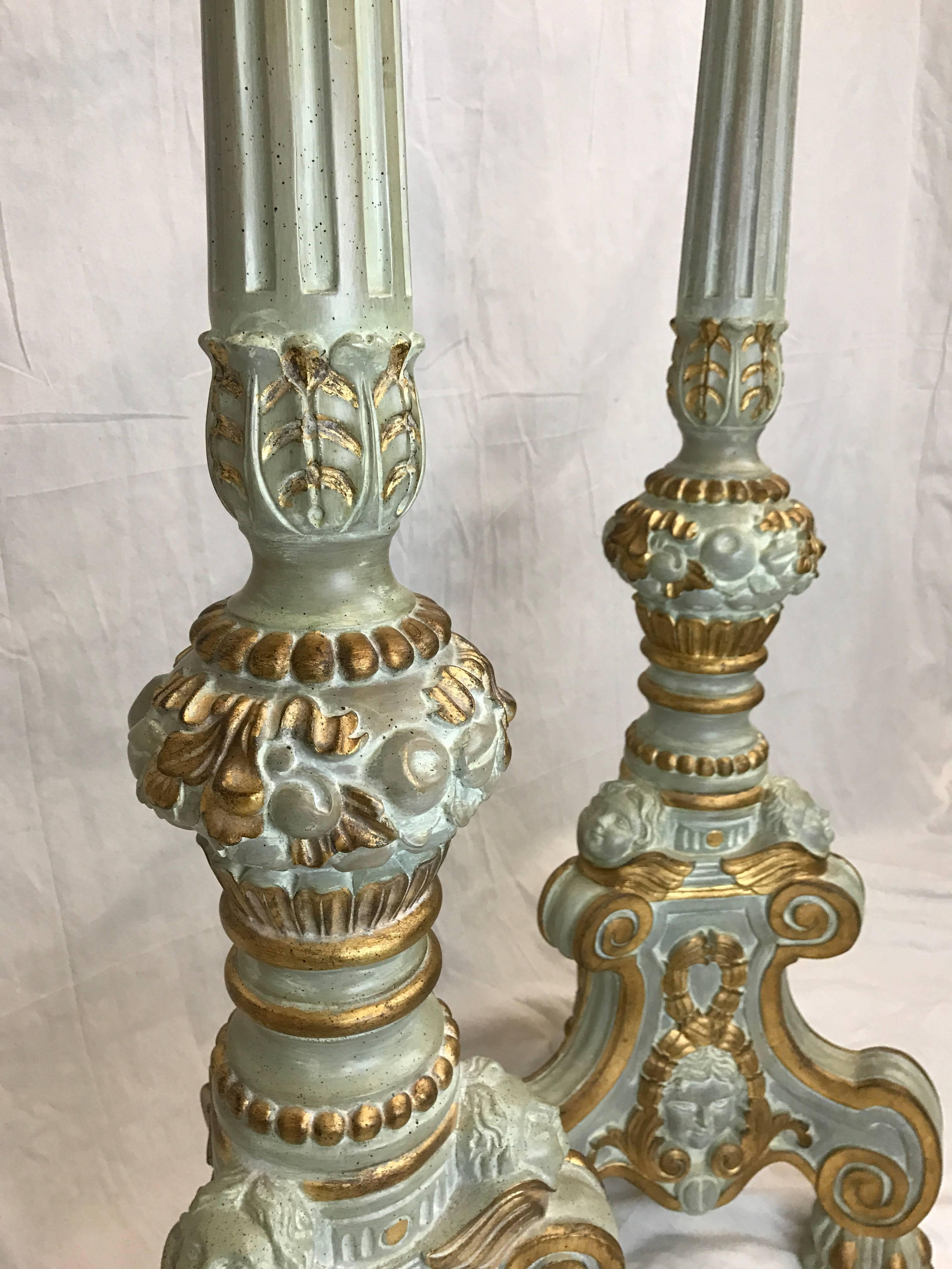 Pair of 20th Century, Italian, Blue and Gold Candlesticks In Good Condition In Houston, TX
