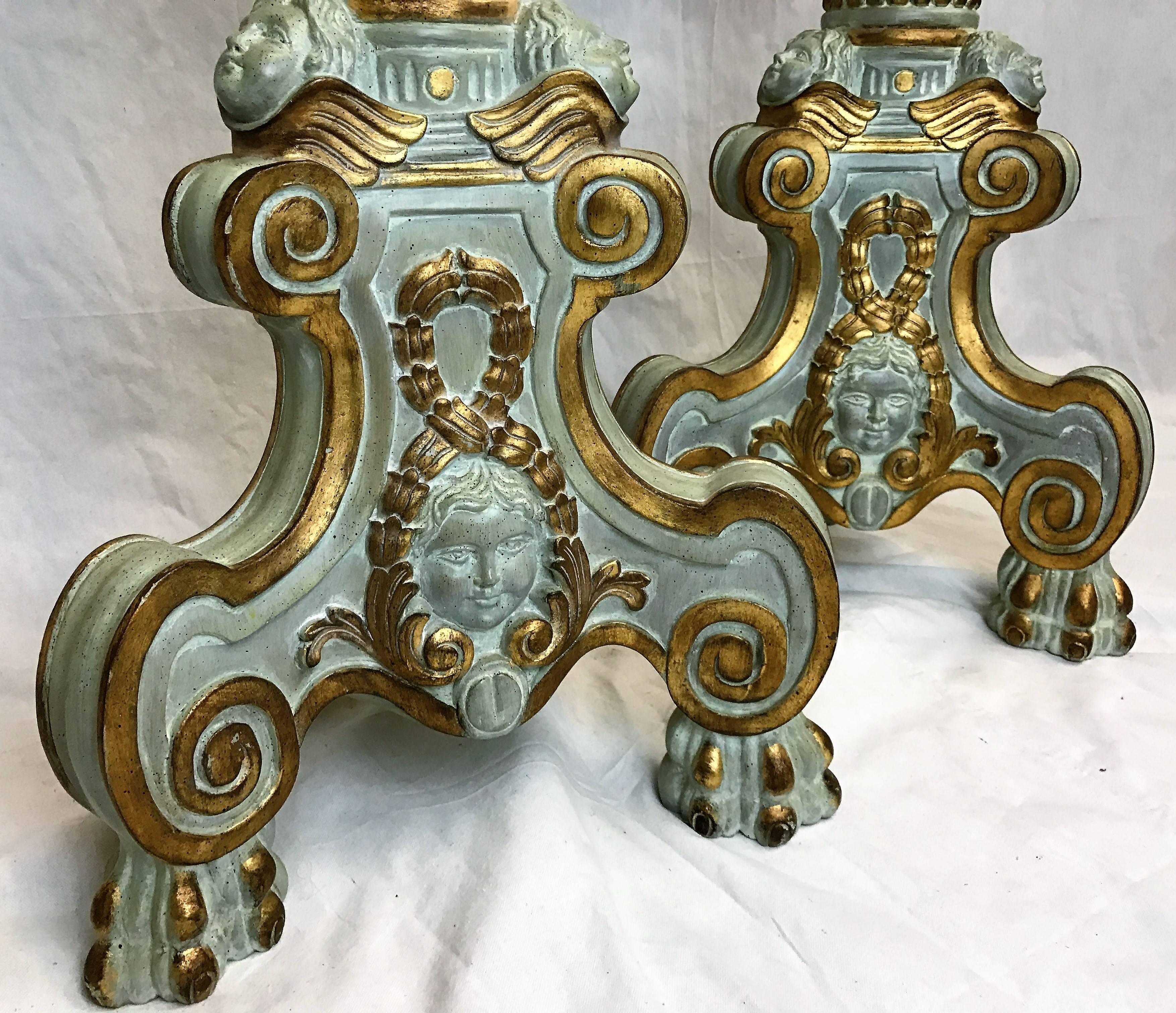 Pair of 20th Century, Italian, Blue and Gold Candlesticks 2