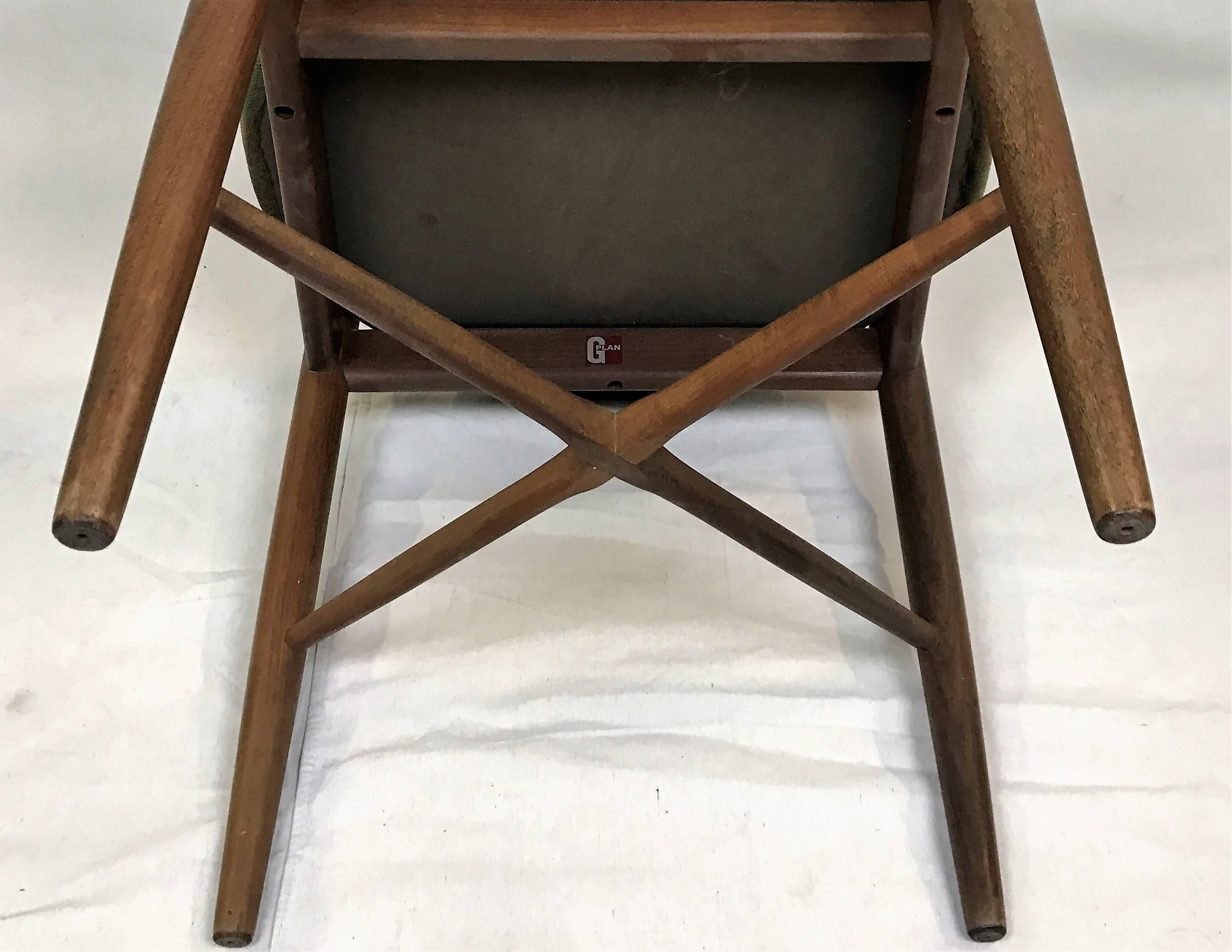 Cotton Set of Six Mid-Century Danish G-Plan Dining Chairs Attributed to Ib Kofod Larsen For Sale