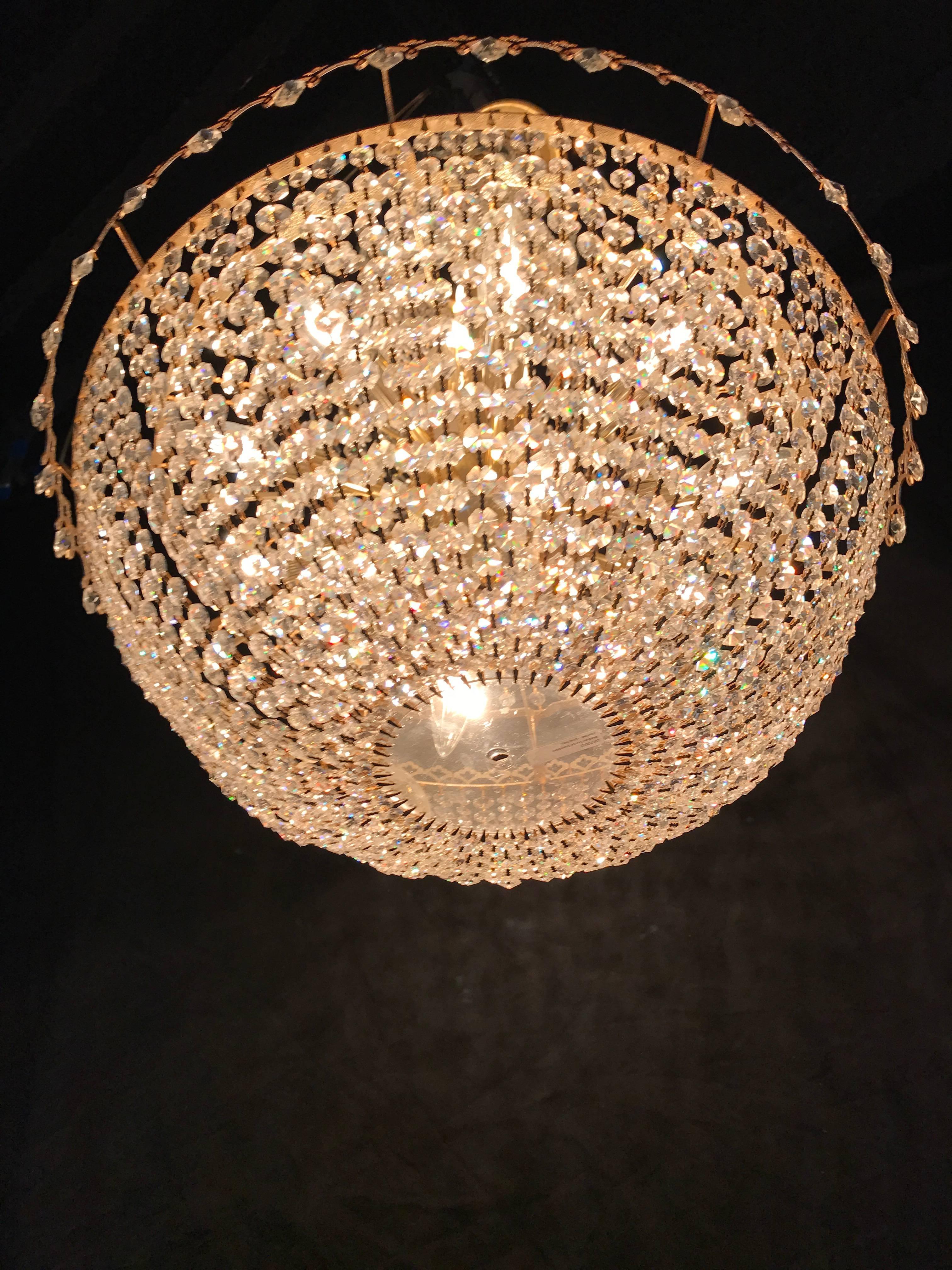 20th Century Brass and Crystal Faceted Bead Basket Chandelier 3