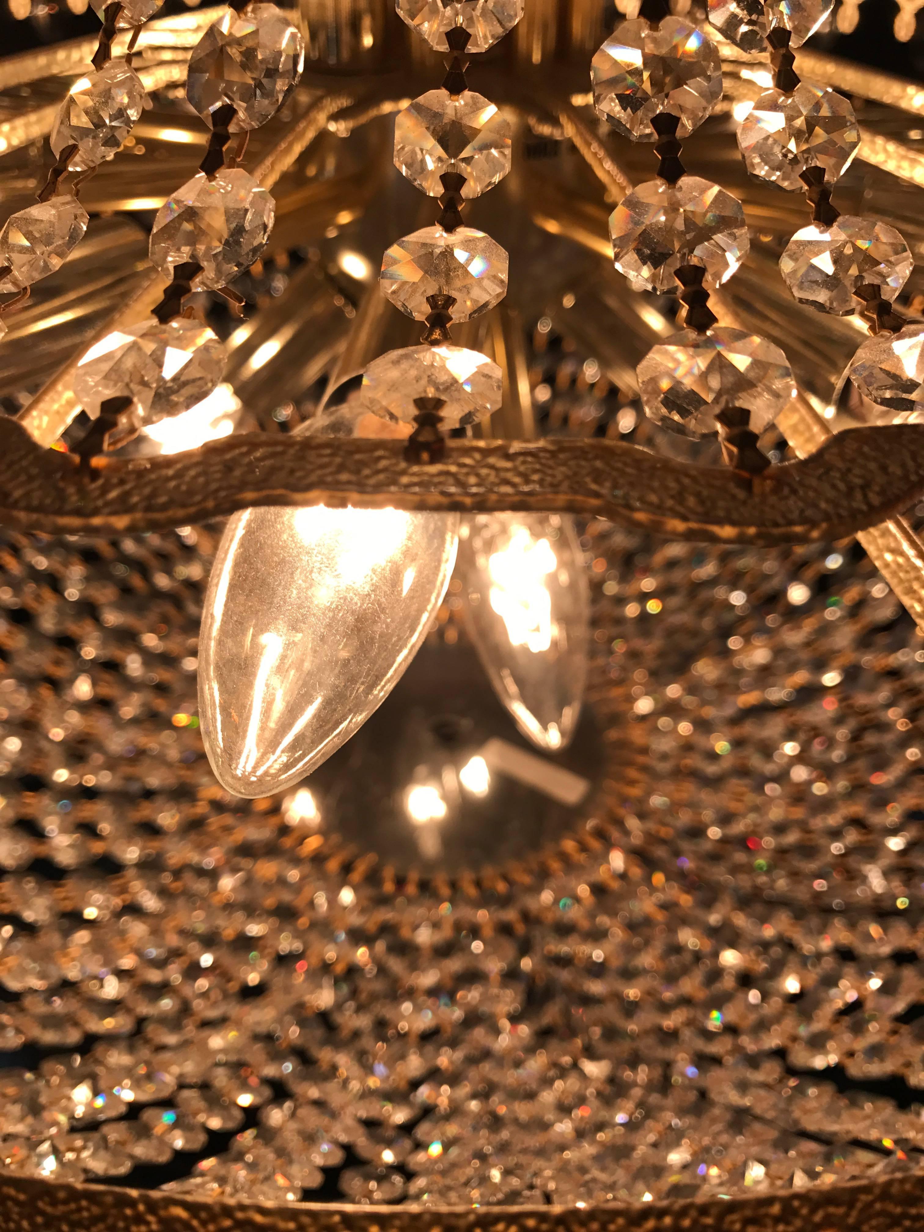 20th Century Brass and Crystal Faceted Bead Basket Chandelier 4