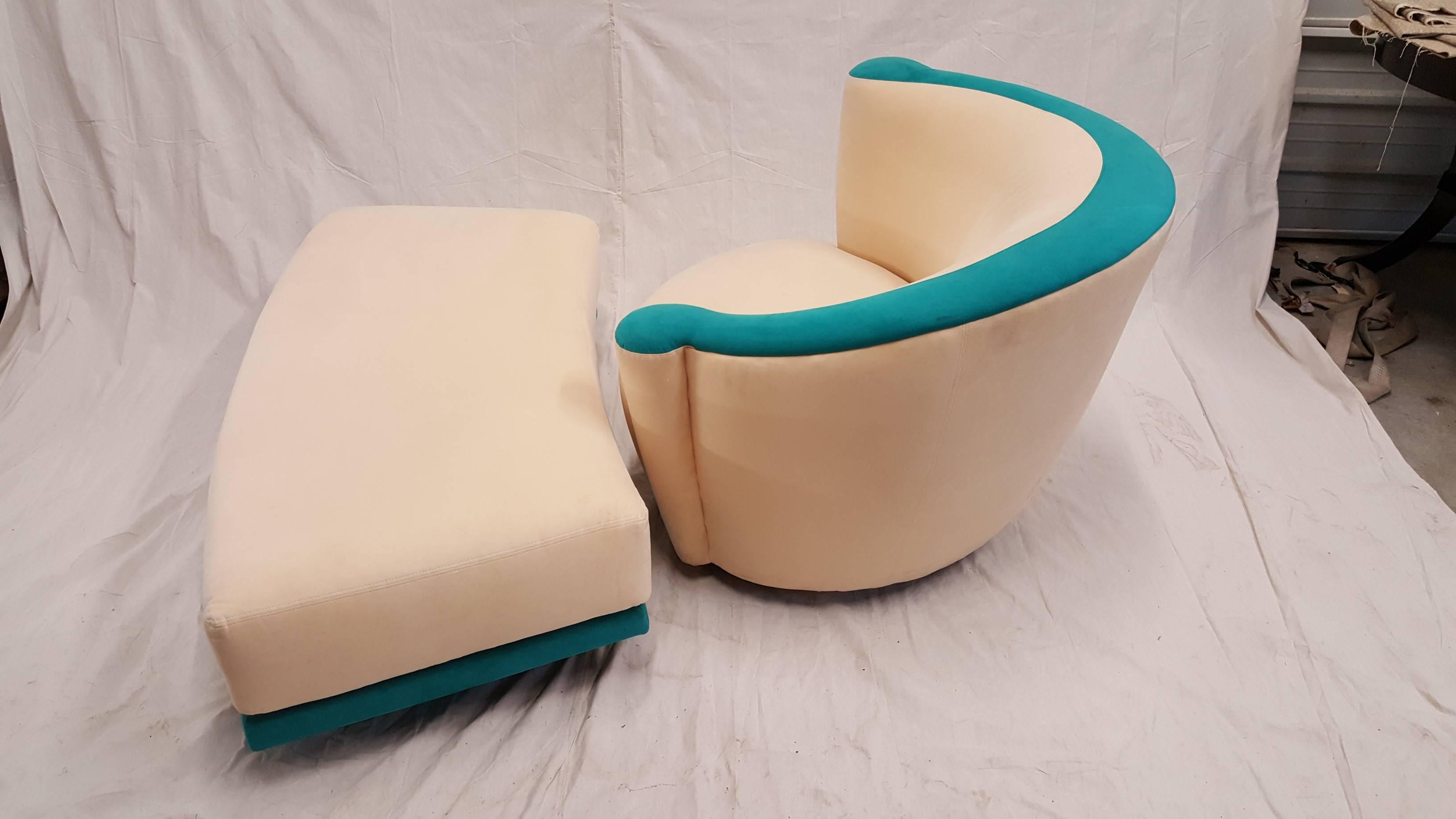 Mid-Century Modern Kagan Corkscrew Swivel Chair and Ottoman For Sale