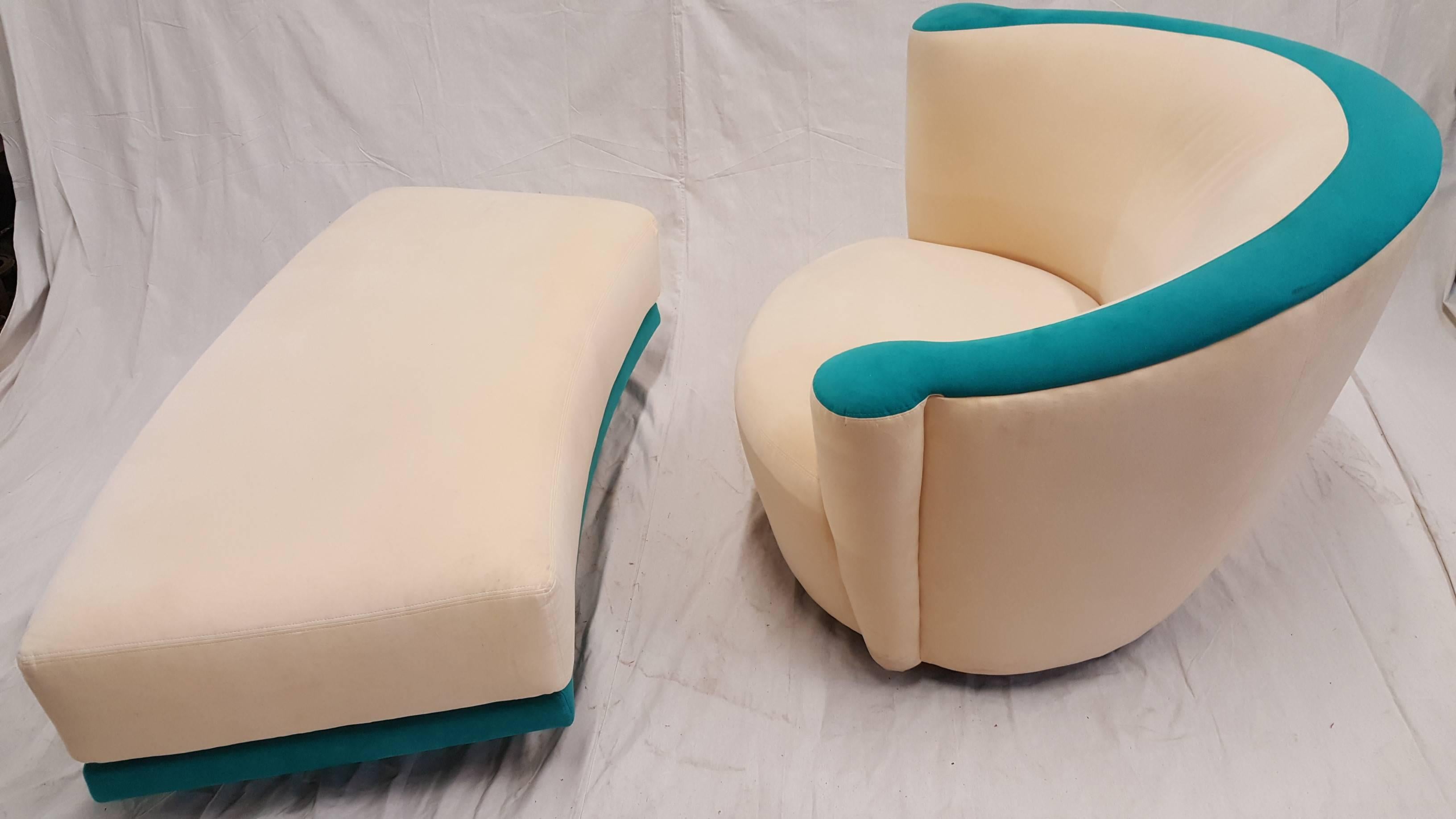 20th Century Kagan Corkscrew Swivel Chair and Ottoman For Sale