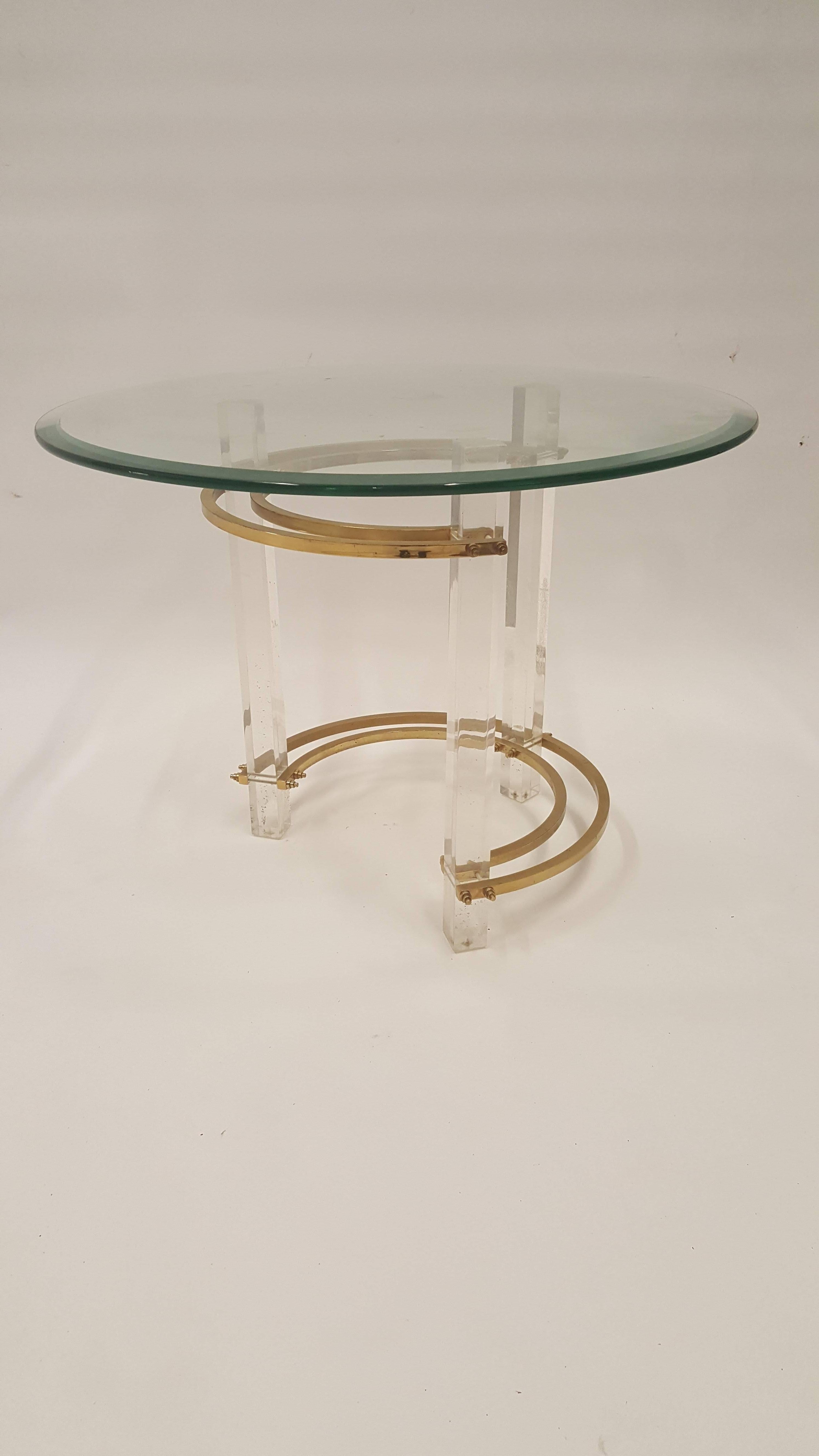 Mid-Century Modern Charles hollis Jones Style Lucite and Brass Side Table For Sale