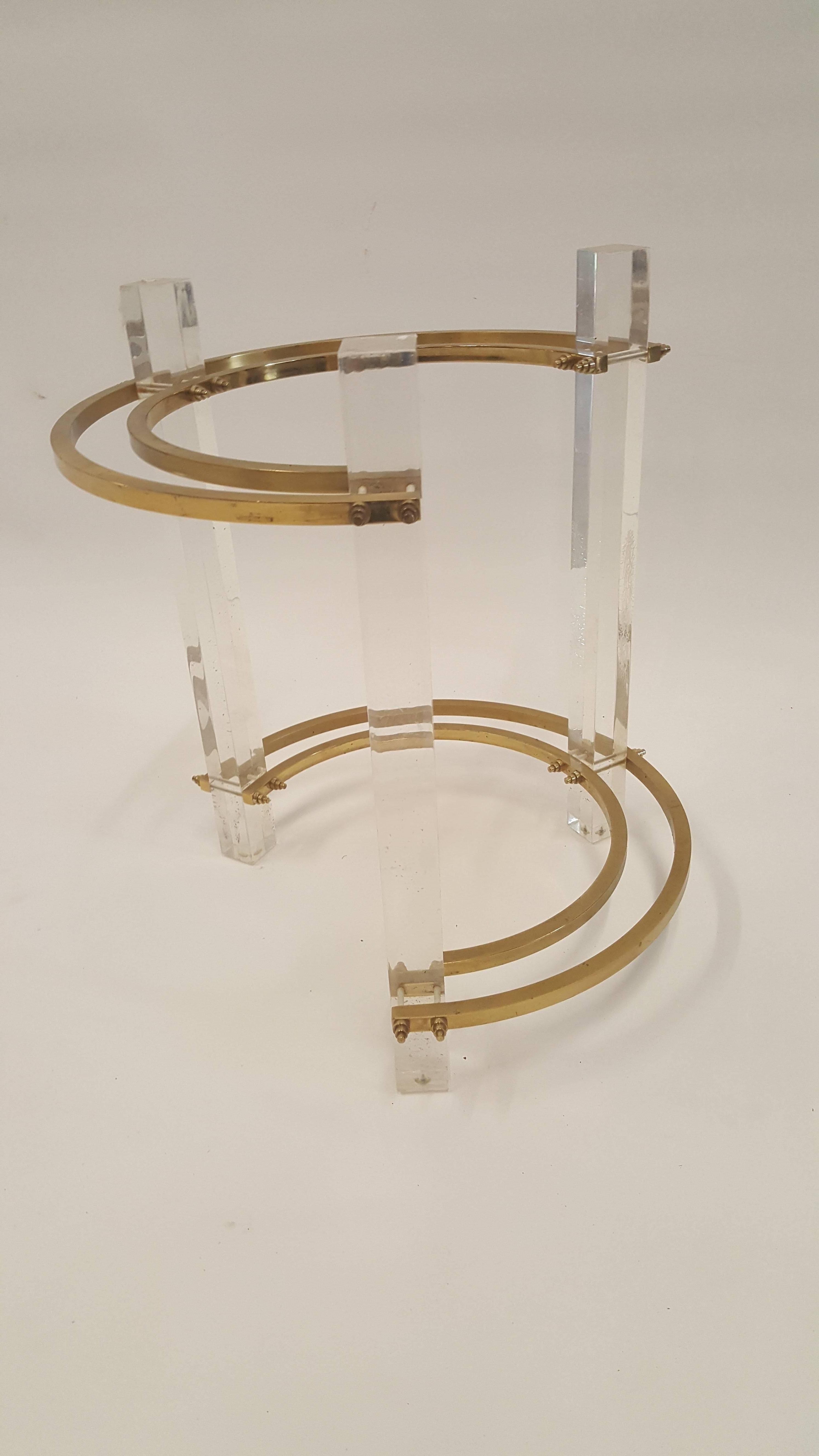 20th Century Charles hollis Jones Style Lucite and Brass Side Table For Sale